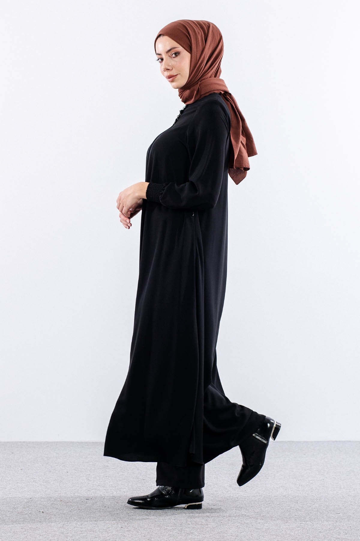 1001 Ferace 38-52 Mevlana Model Yaz - Siyah