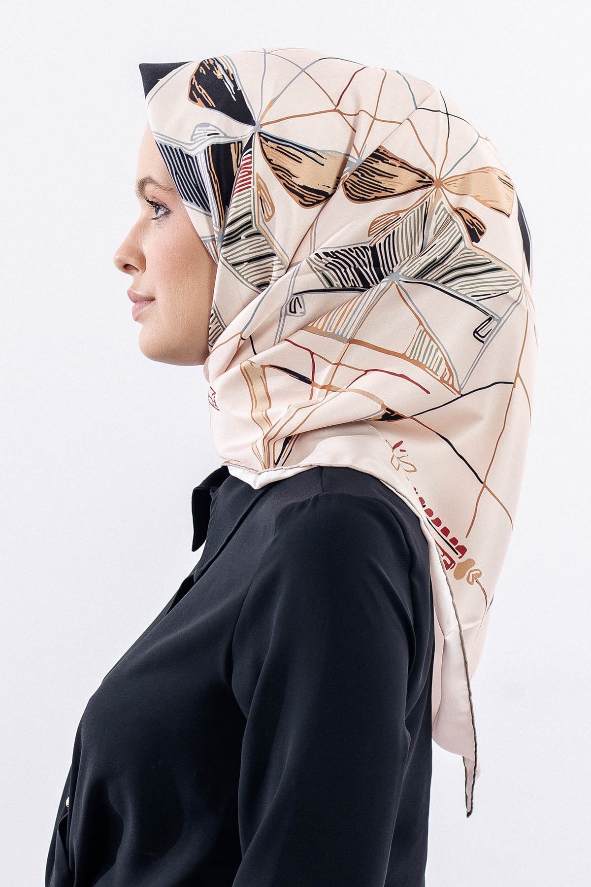 12507 Polyester Eşarp Twill Dokuma 90*90 - Krem Kırmızı