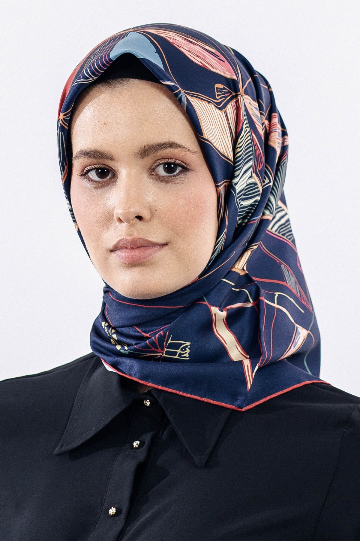 12507 Polyester Eşarp Twill Dokuma 90*90 - Lacivert Kırmızı