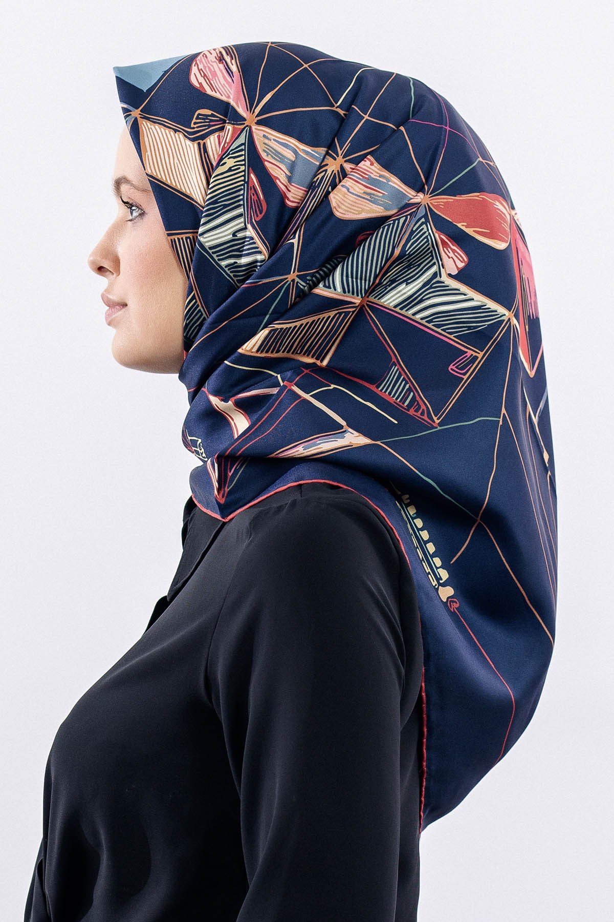 12507 Polyester Eşarp Twill Dokuma 90*90 - Lacivert Kırmızı
