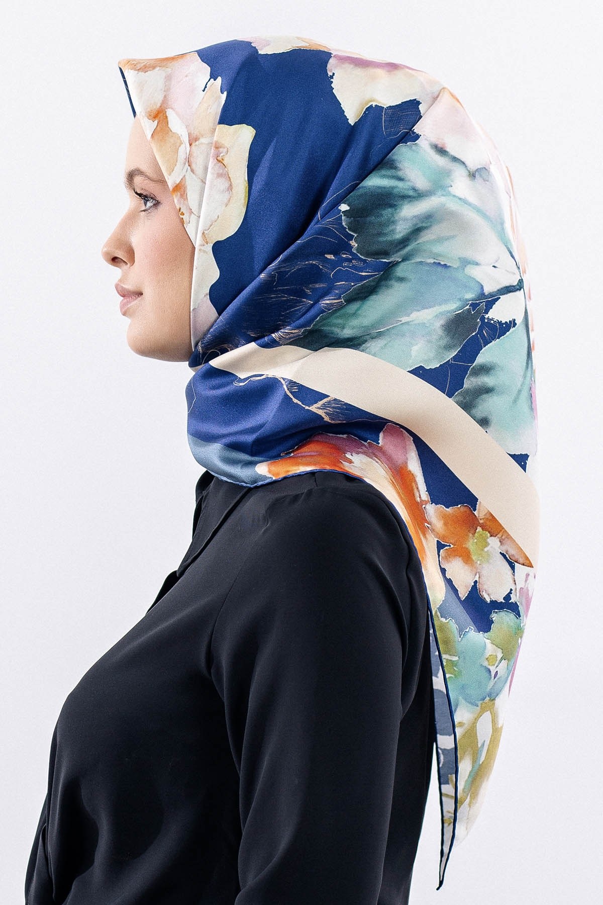 12511 İpek Eşarp Twill Dokuma 90*90 - Lacivert