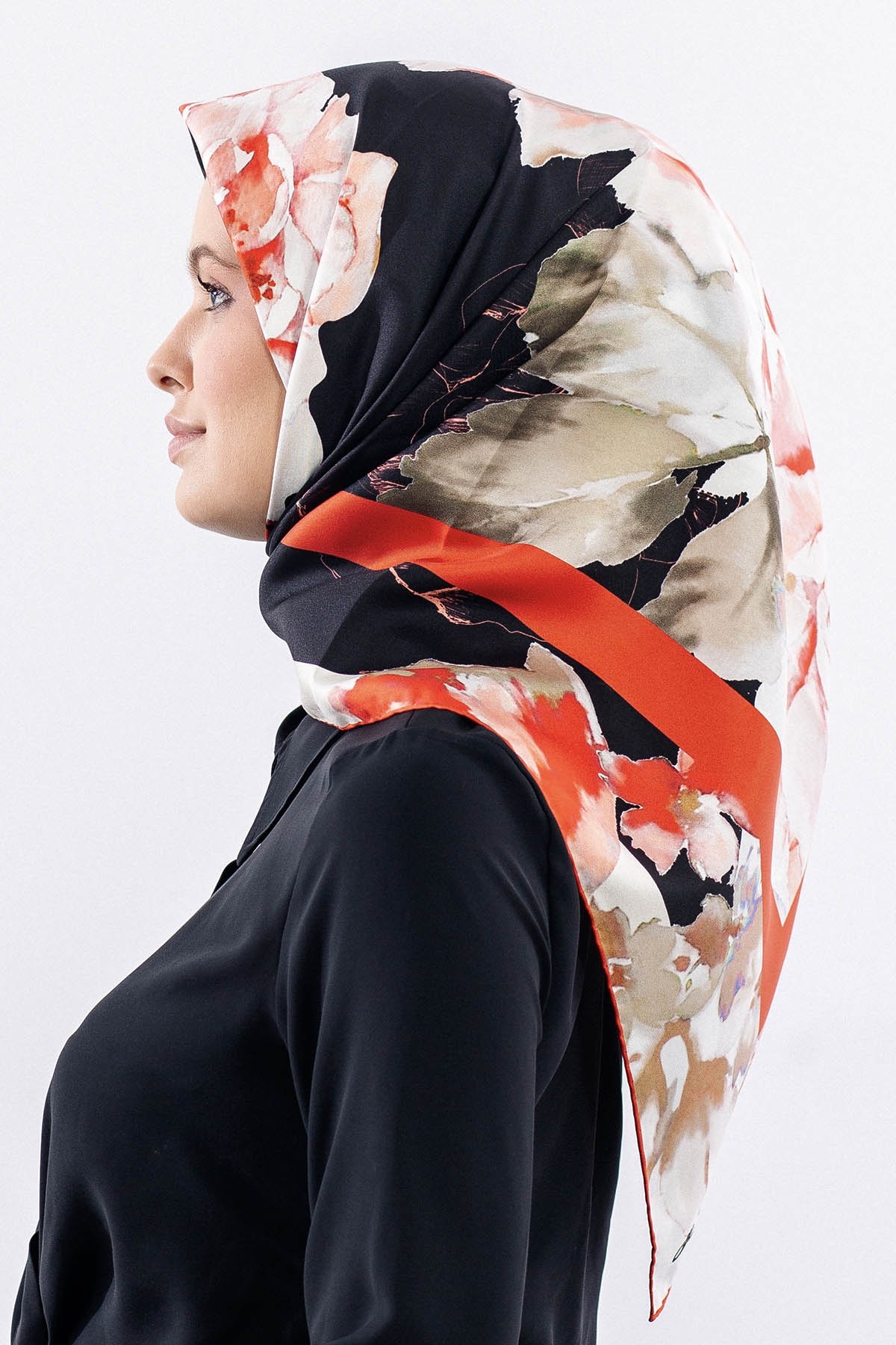 12511 İpek Eşarp Twill Dokuma 90*90 - Siyah Kırmızı