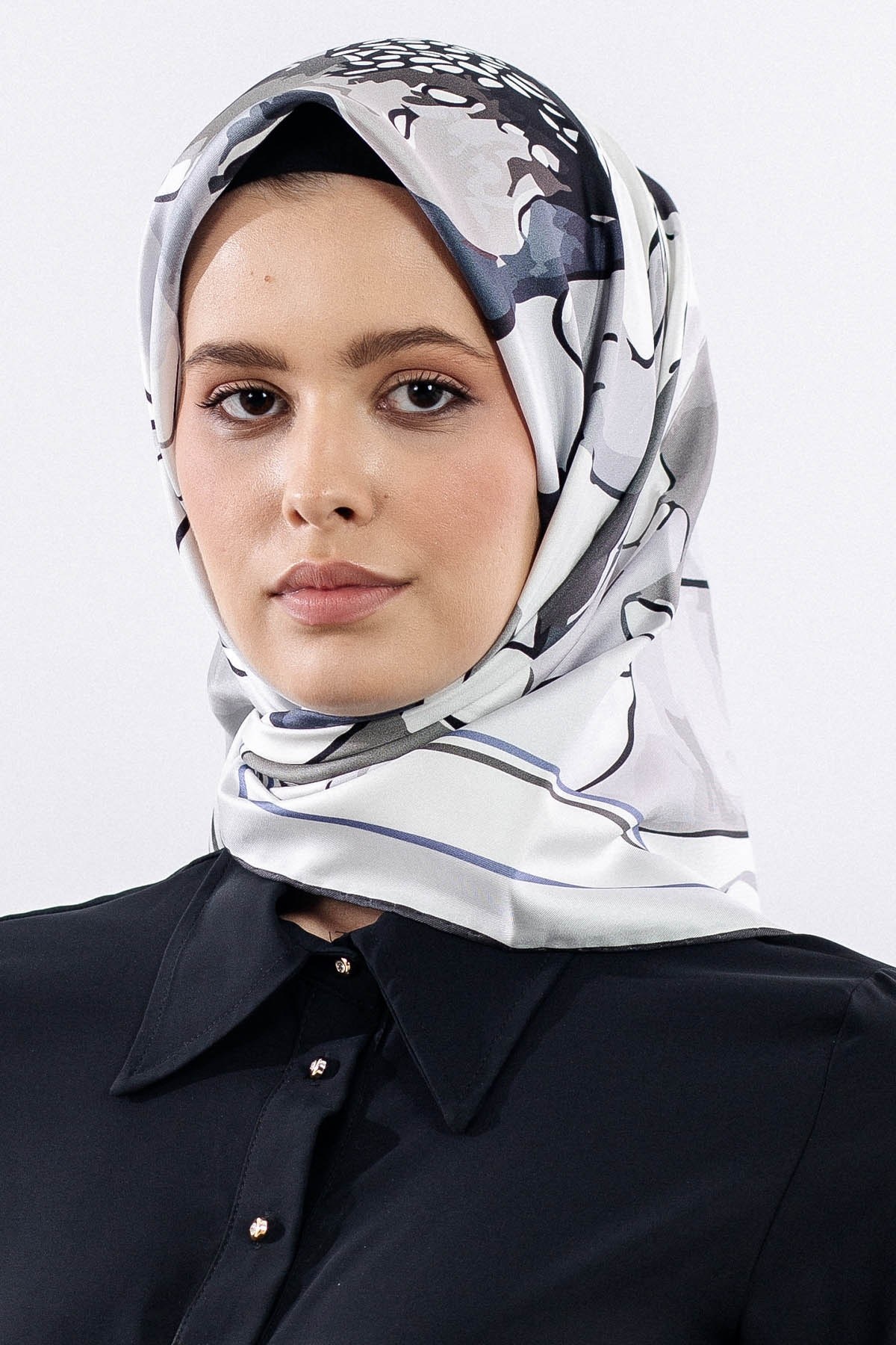 12513 İpek Eşarp Twill Dokuma - Gri