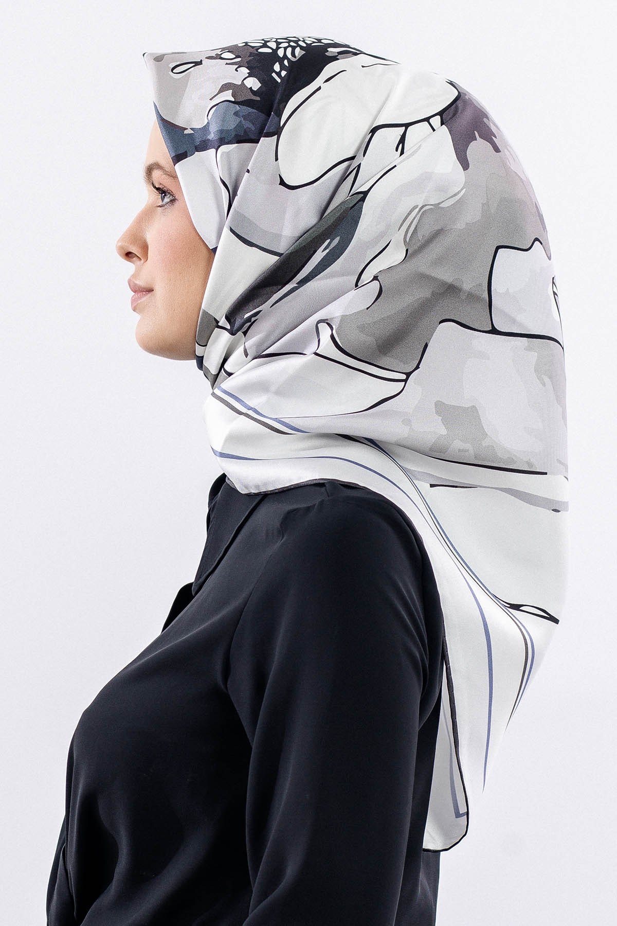 12513 İpek Eşarp Twill Dokuma - Gri