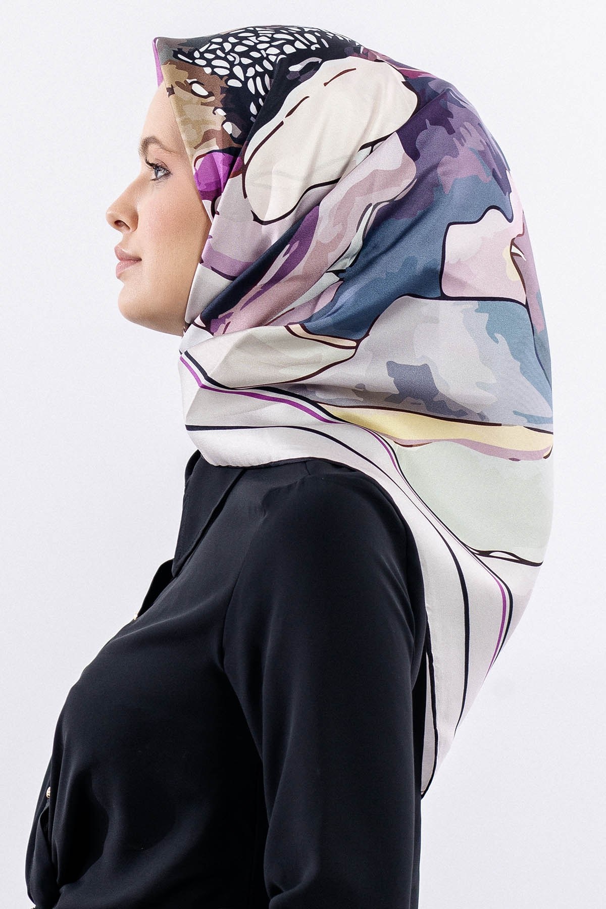 12513 İpek Eşarp Twill Dokuma - Gri Lila