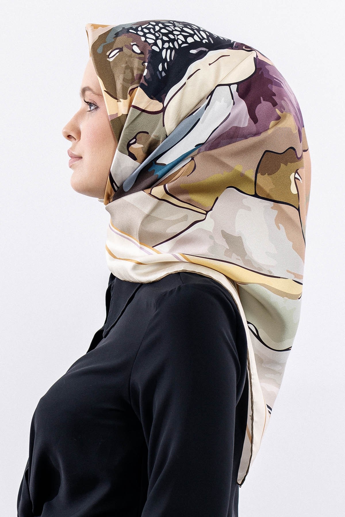 12513 İpek Eşarp Twill Dokuma - Krem Kahve