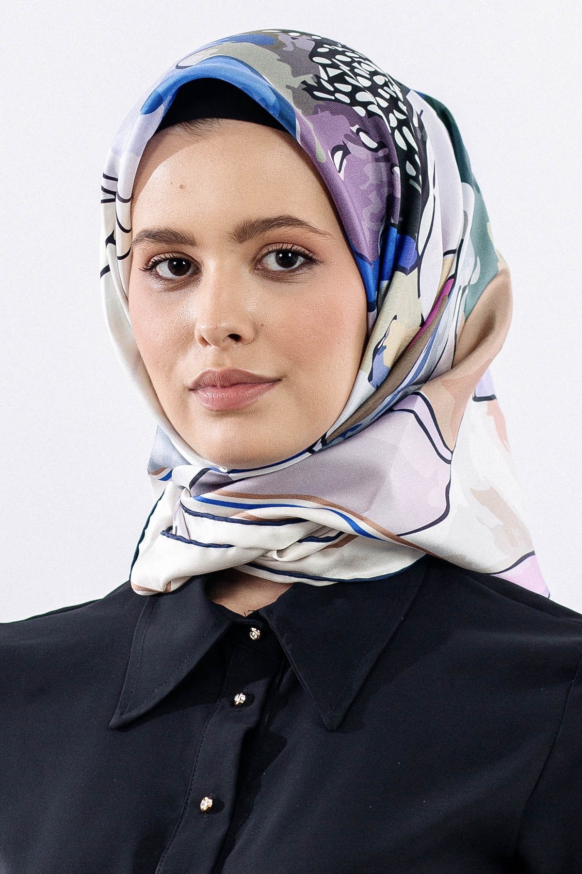12513 İpek Eşarp Twill Dokuma - Lacivert