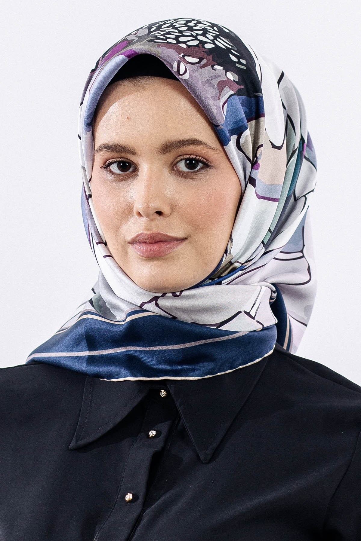 12513 İpek Eşarp Twill Dokuma - Lacivert Gri
