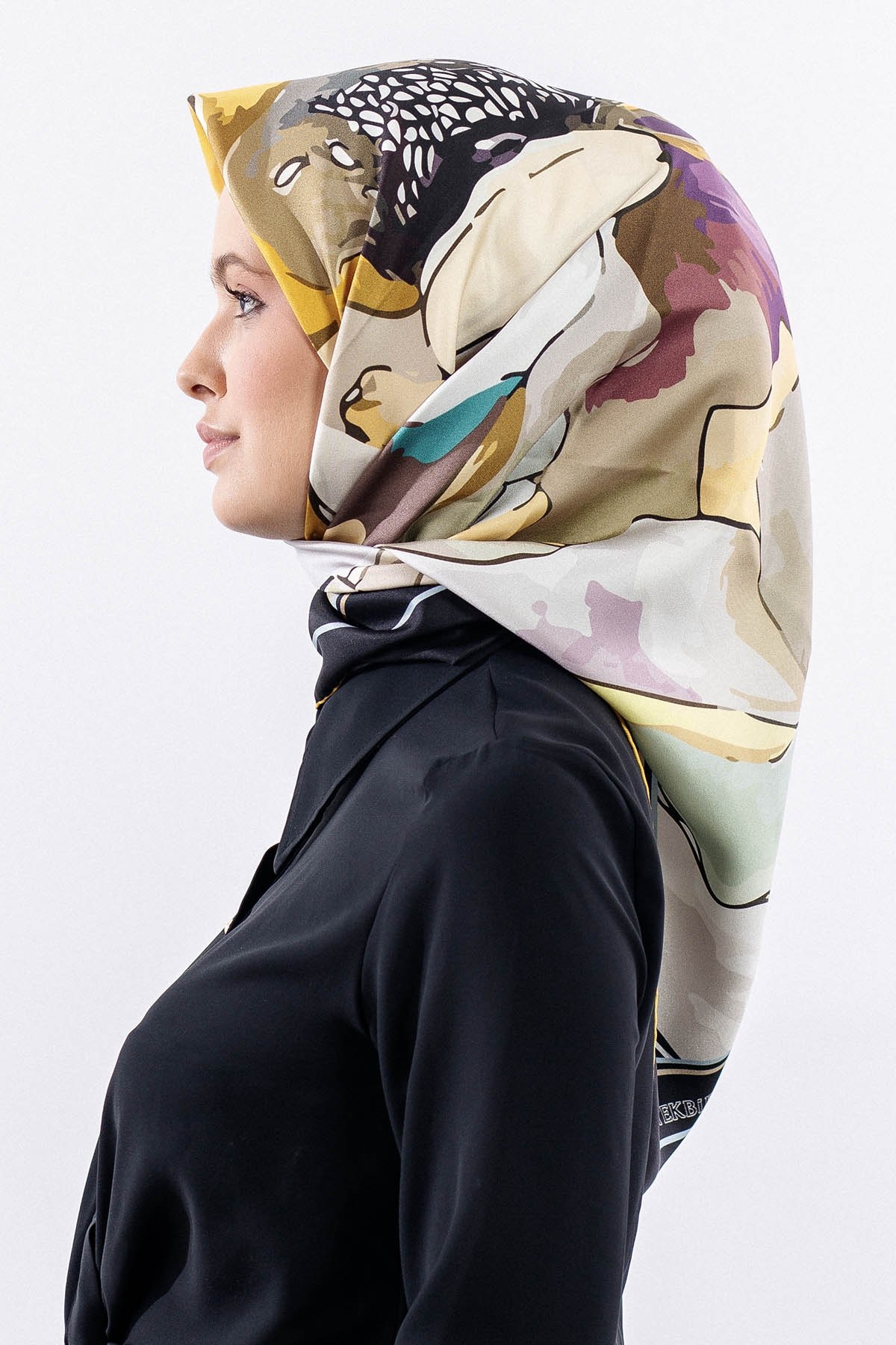 12513 İpek Eşarp Twill Dokuma - Siyah Sarı
