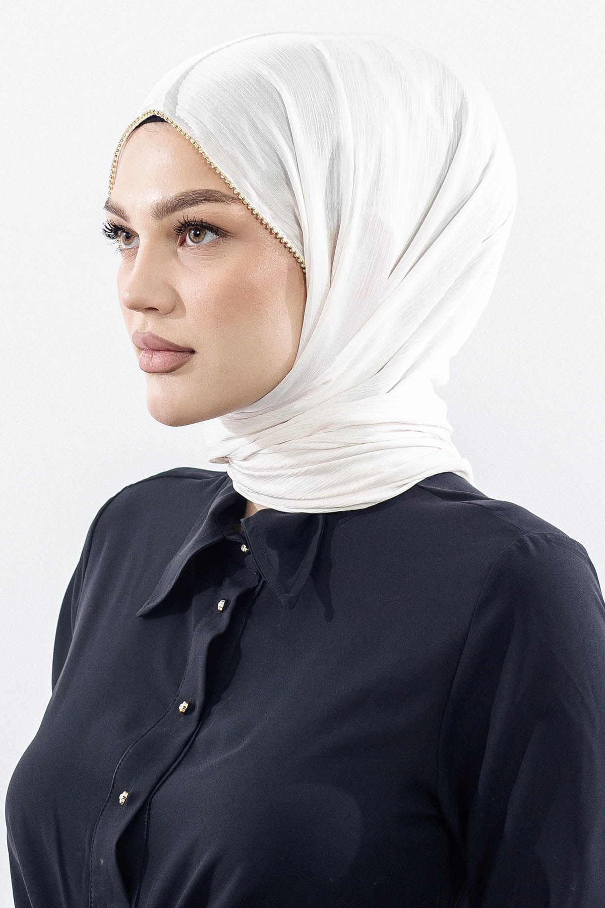 16862 FV Taşlı Brillant Şal - Krem