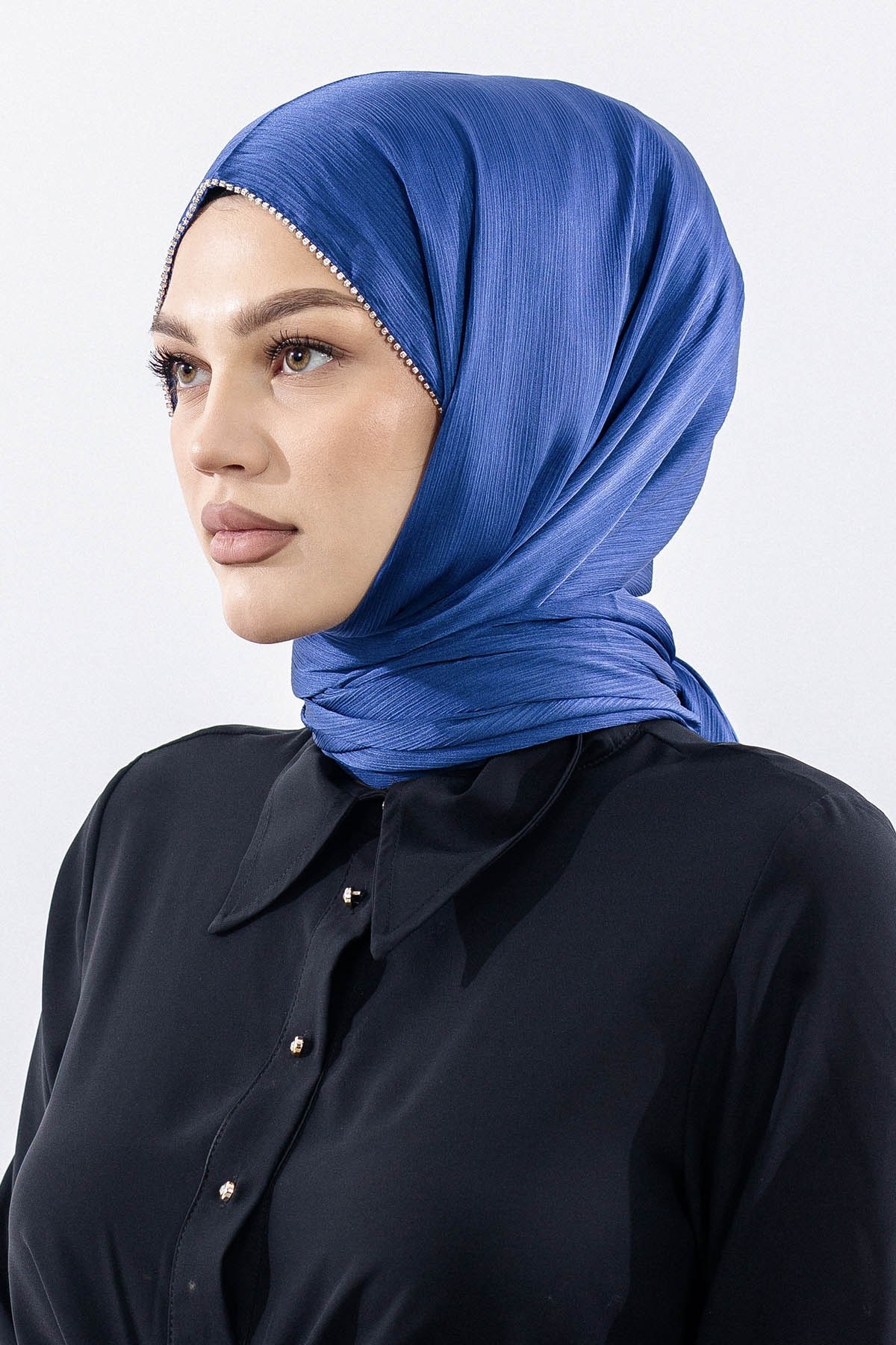 16862 FV Taşlı Brillant Şal - Lacivert Gri