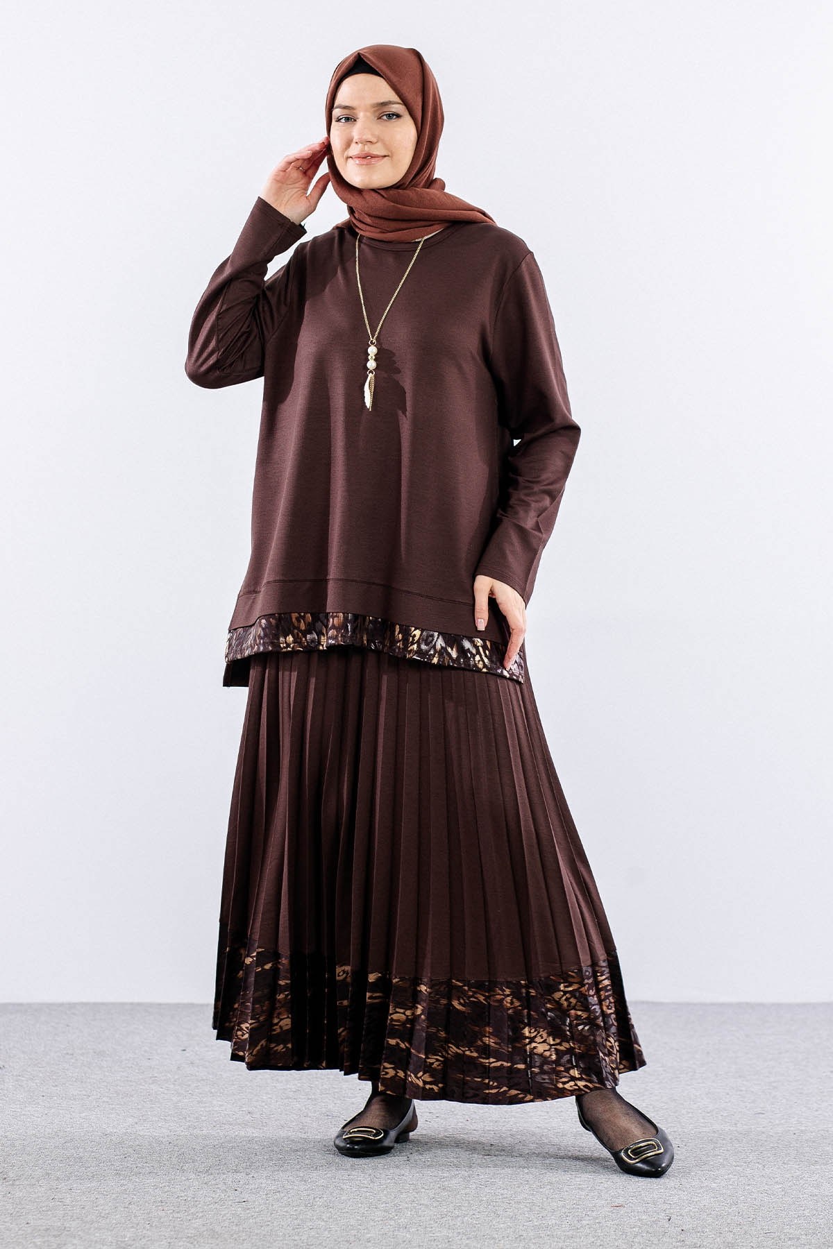 2006 Takım 44-50 Etek Ucu Leopar - Kahve