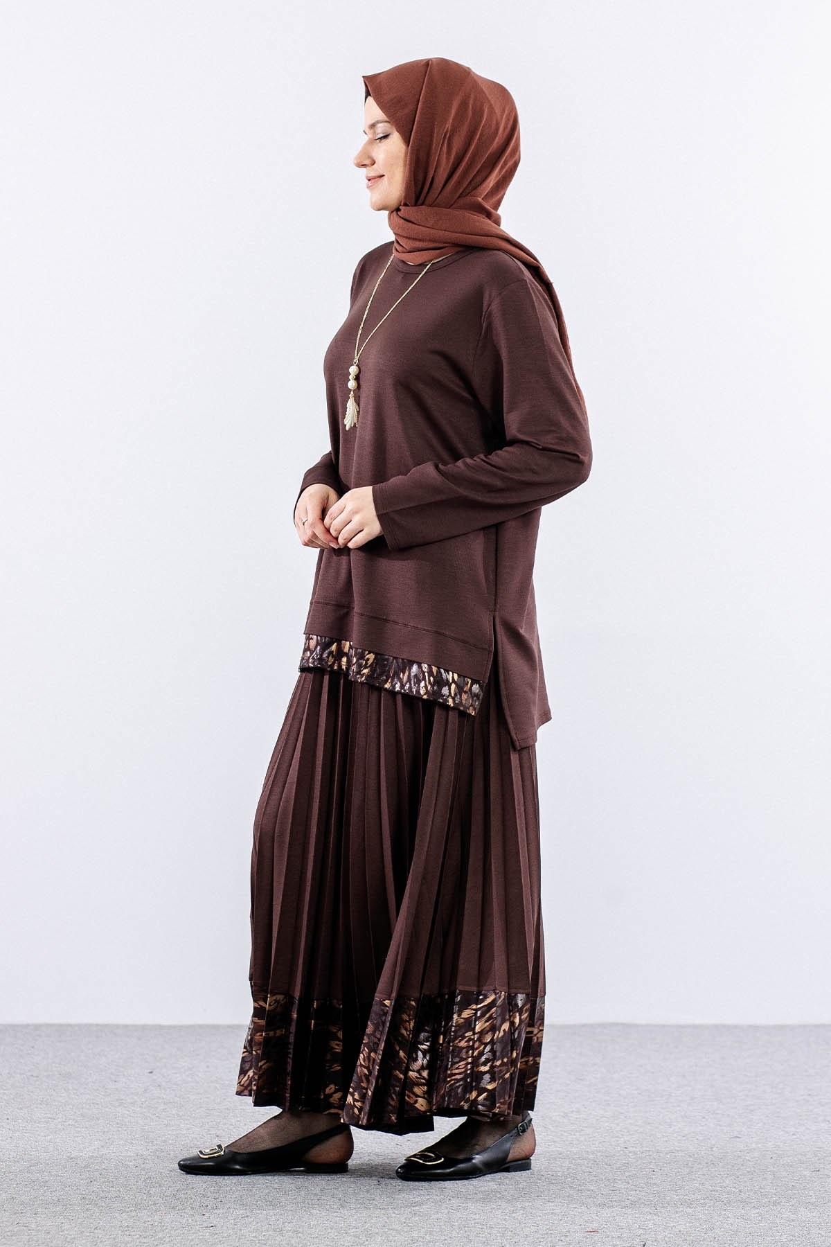 2006 Takım 44-50 Etek Ucu Leopar - Kahve