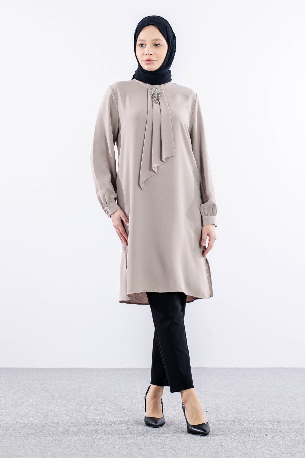 2428 Tunik 42-48 Kravat - Bej