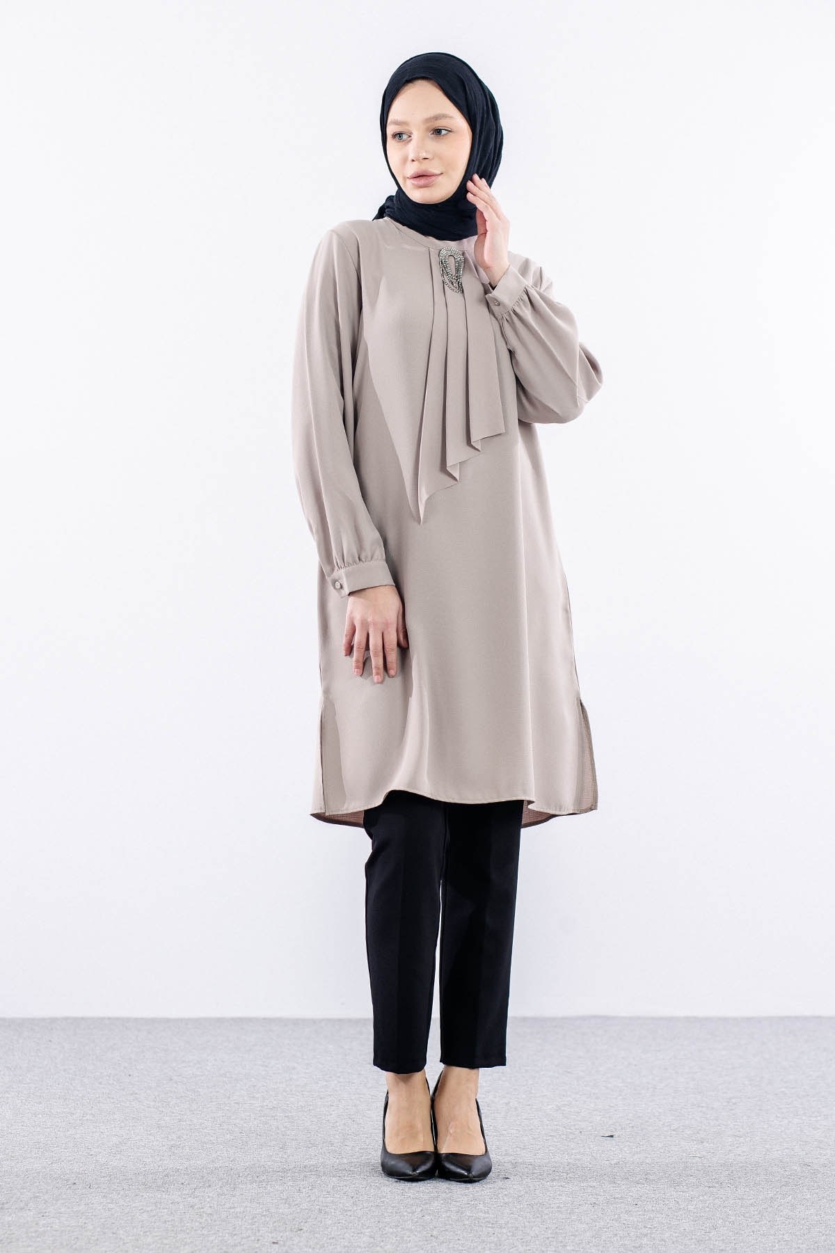2428 Tunik 42-48 Kravat - Bej