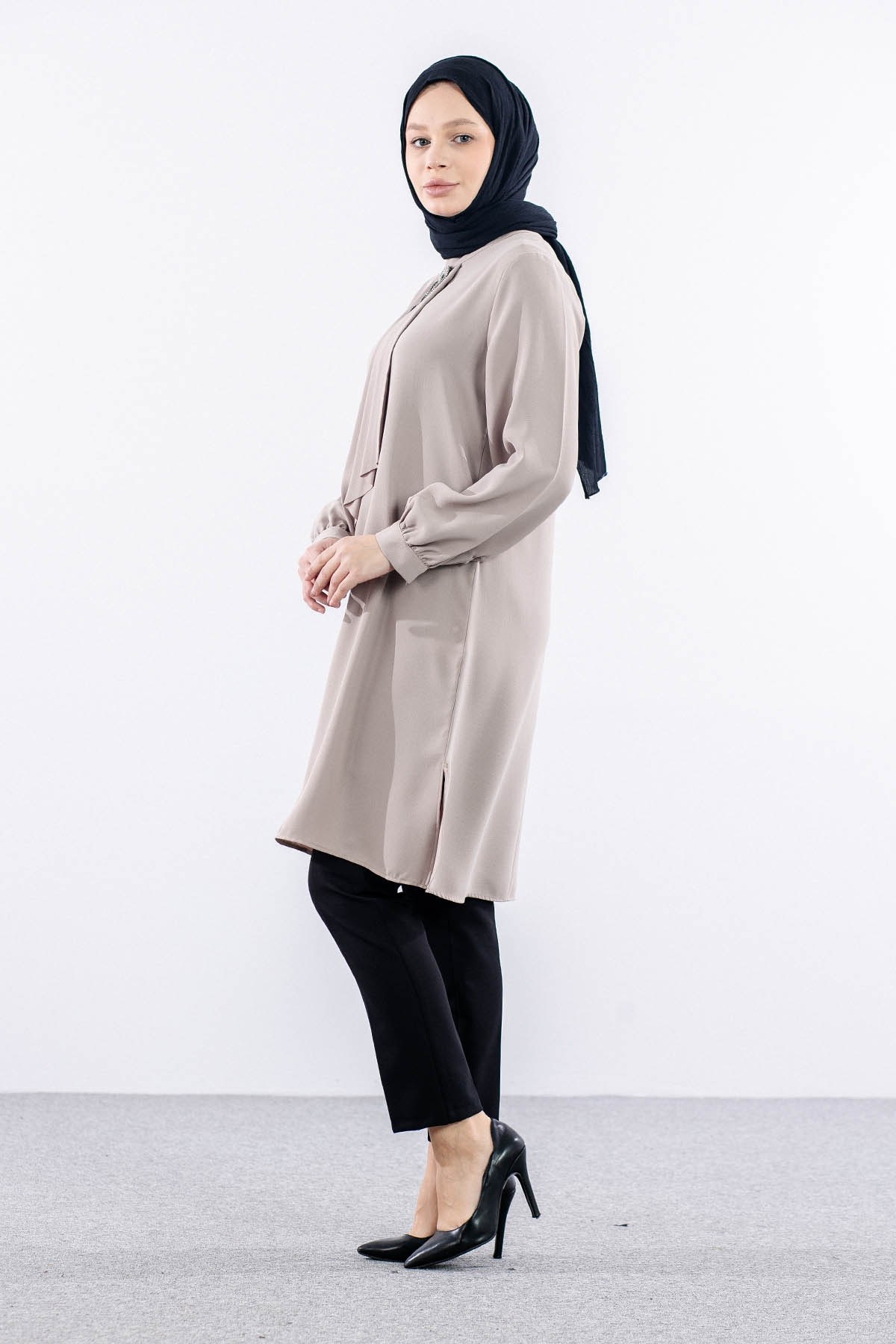 2428 Tunik 42-48 Kravat - Bej