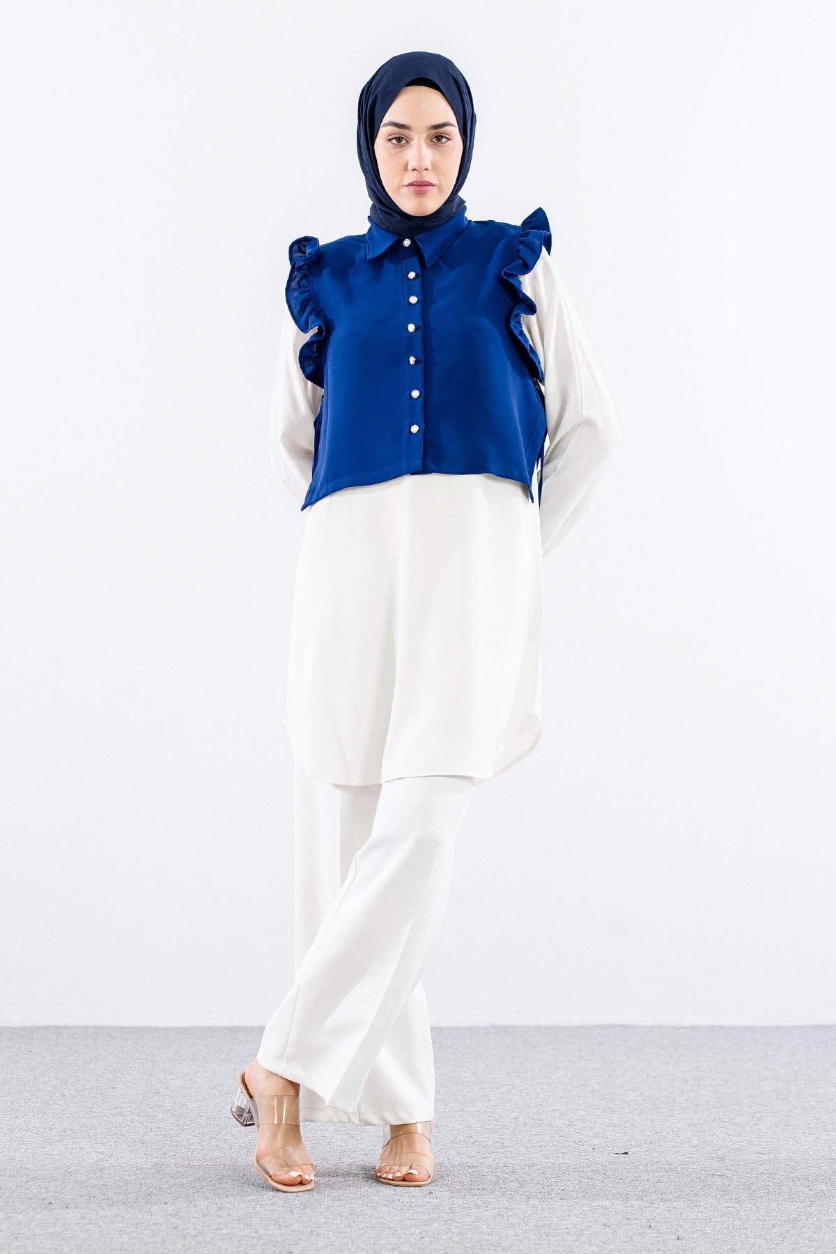 2431 Tunik 42-48 Yelekli - Saks
