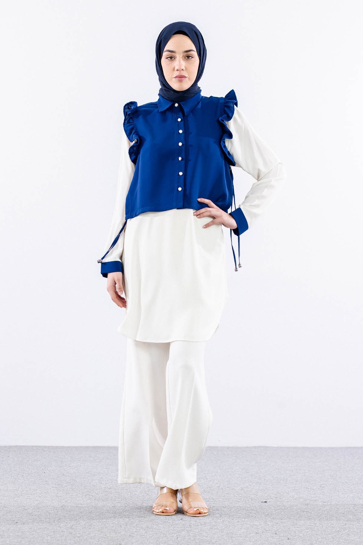 2431 Tunik 42-48 Yelekli - Saks