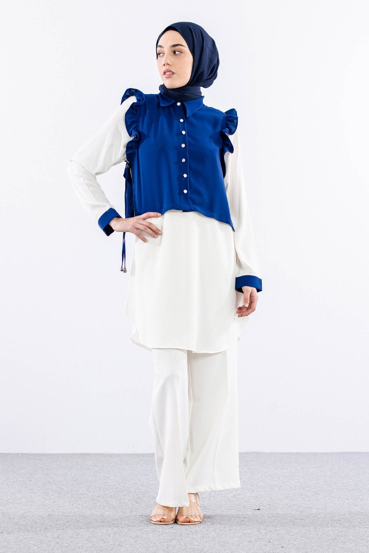2431 Tunik 42-48 Yelekli - Saks