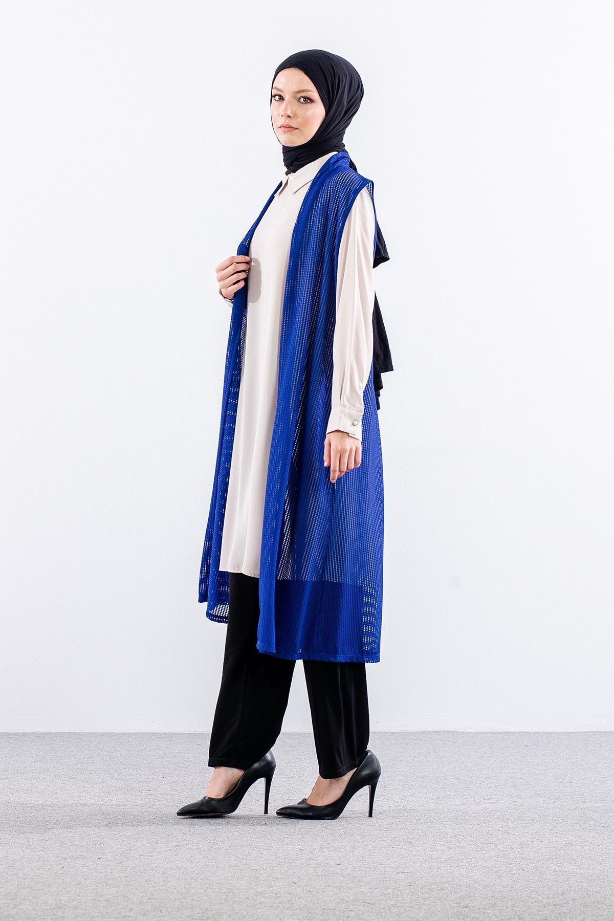 2441 Yelek M-2XL File Kumaş - Saks