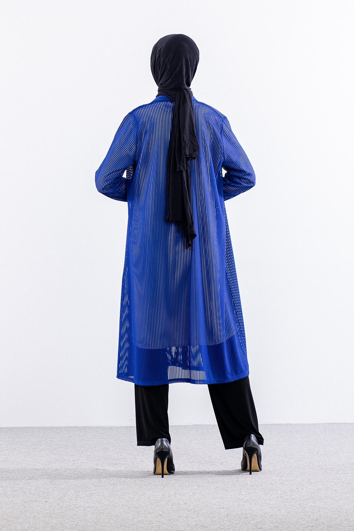 2442 Hırka M-2XL File Kumaş - Saks