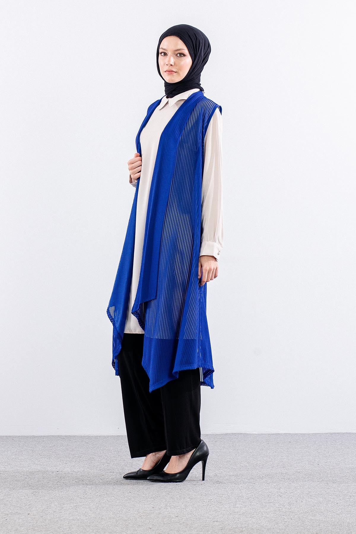 2443 Yelek M-2XL File Kumaş - Saks