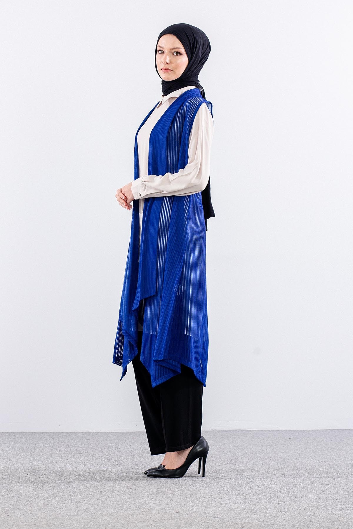 2443 Yelek M-2XL File Kumaş - Saks