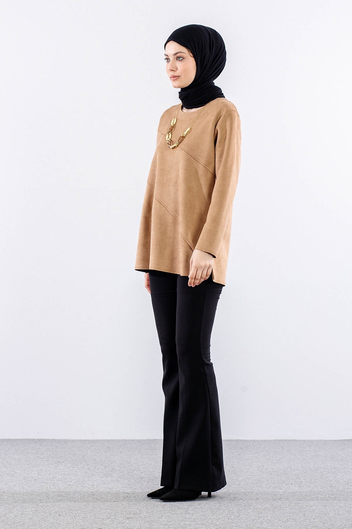 2470 Süet Bluz 44-50 - Vizon