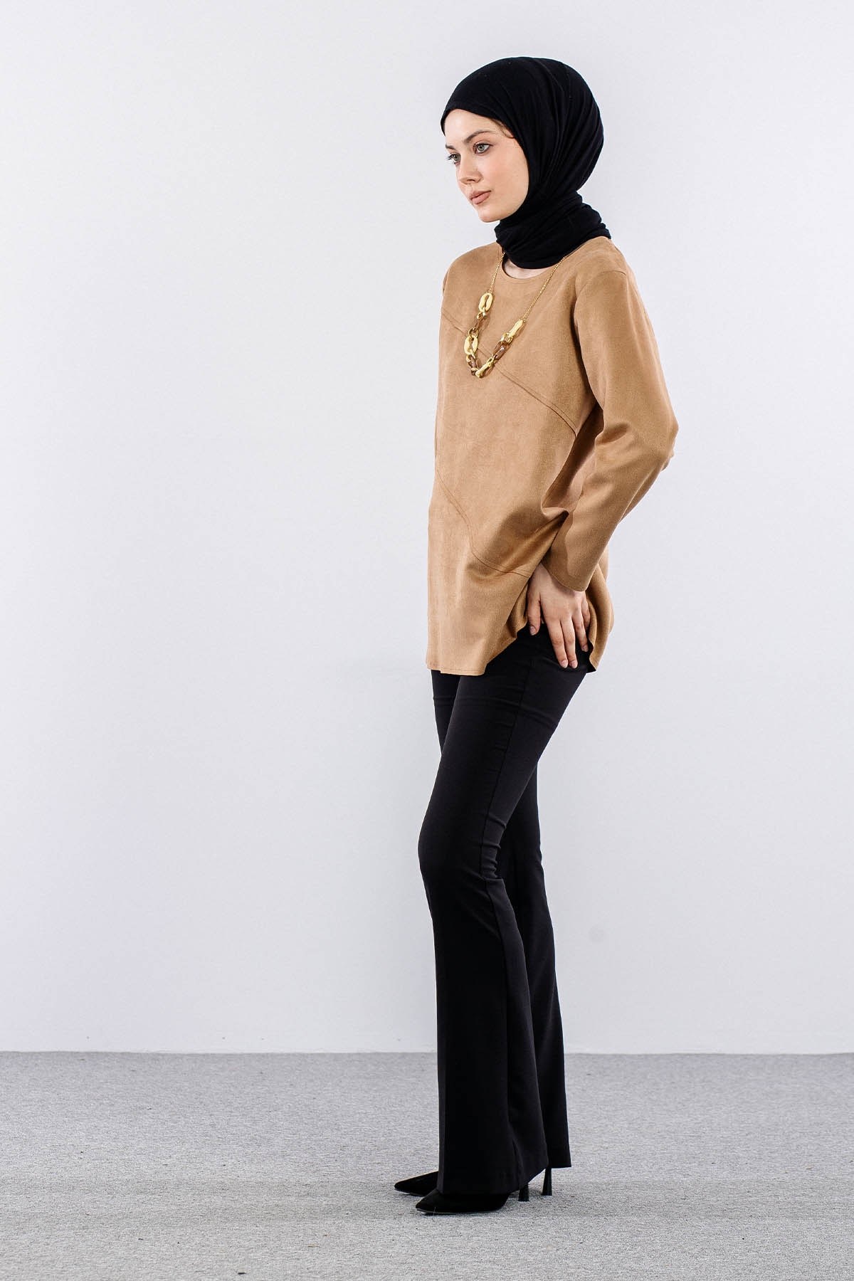 2470 Süet Bluz 44-50 - Vizon