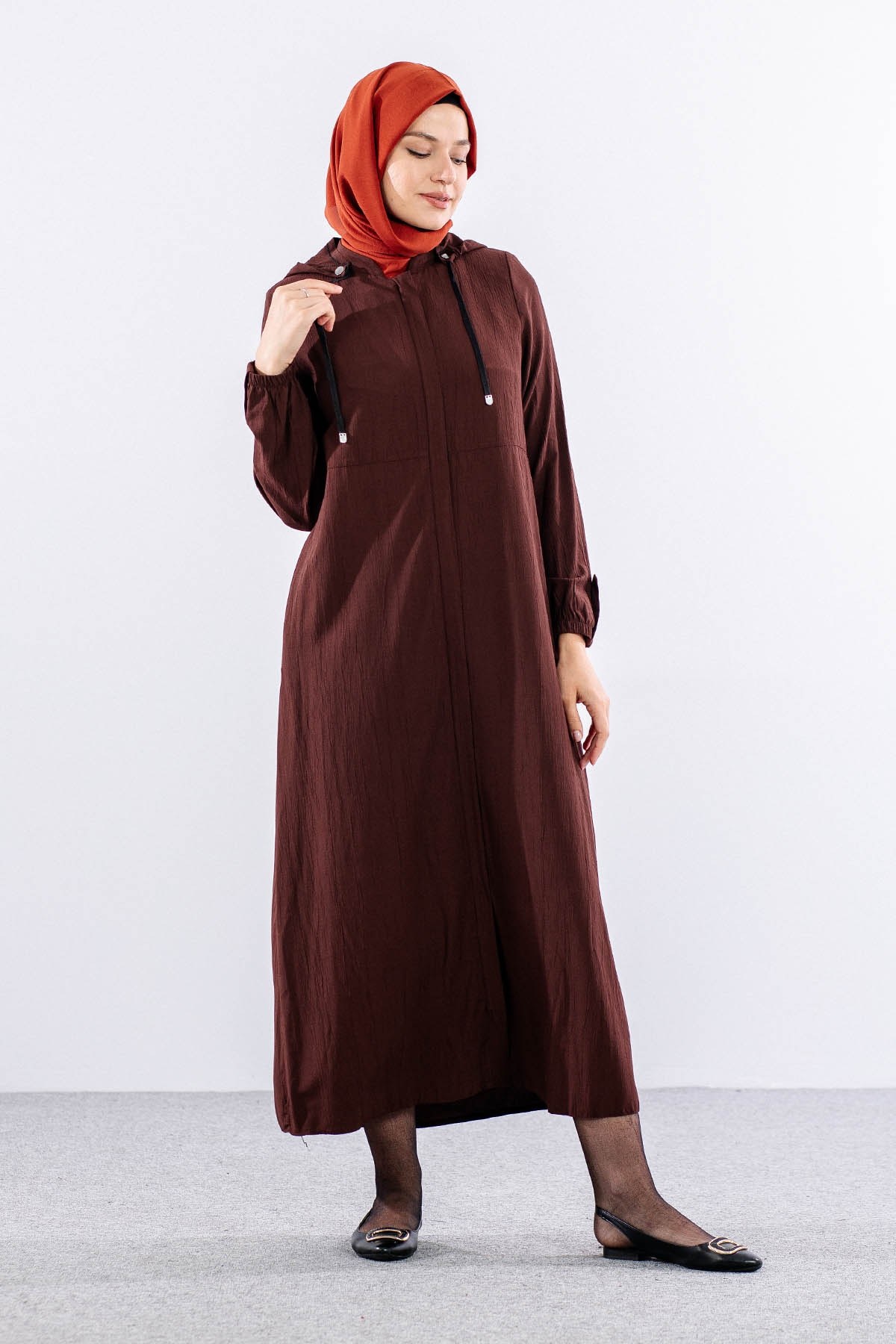 2503 A. Boy Kap 38-48 Kapüşonlu Spor Model - Kahve