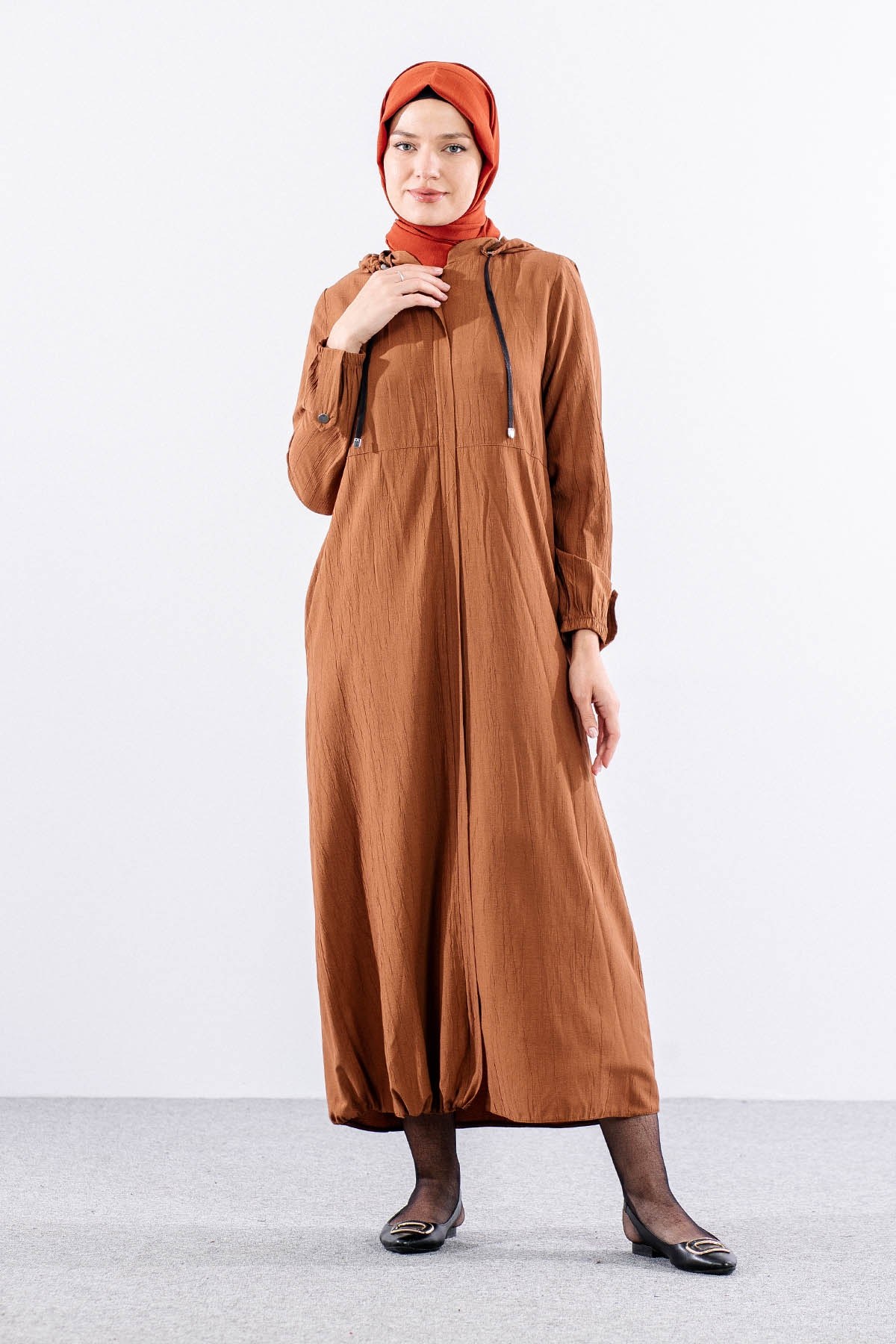 2503 A. Boy Kap 38-48 Kapüşonlu Spor Model - Taba