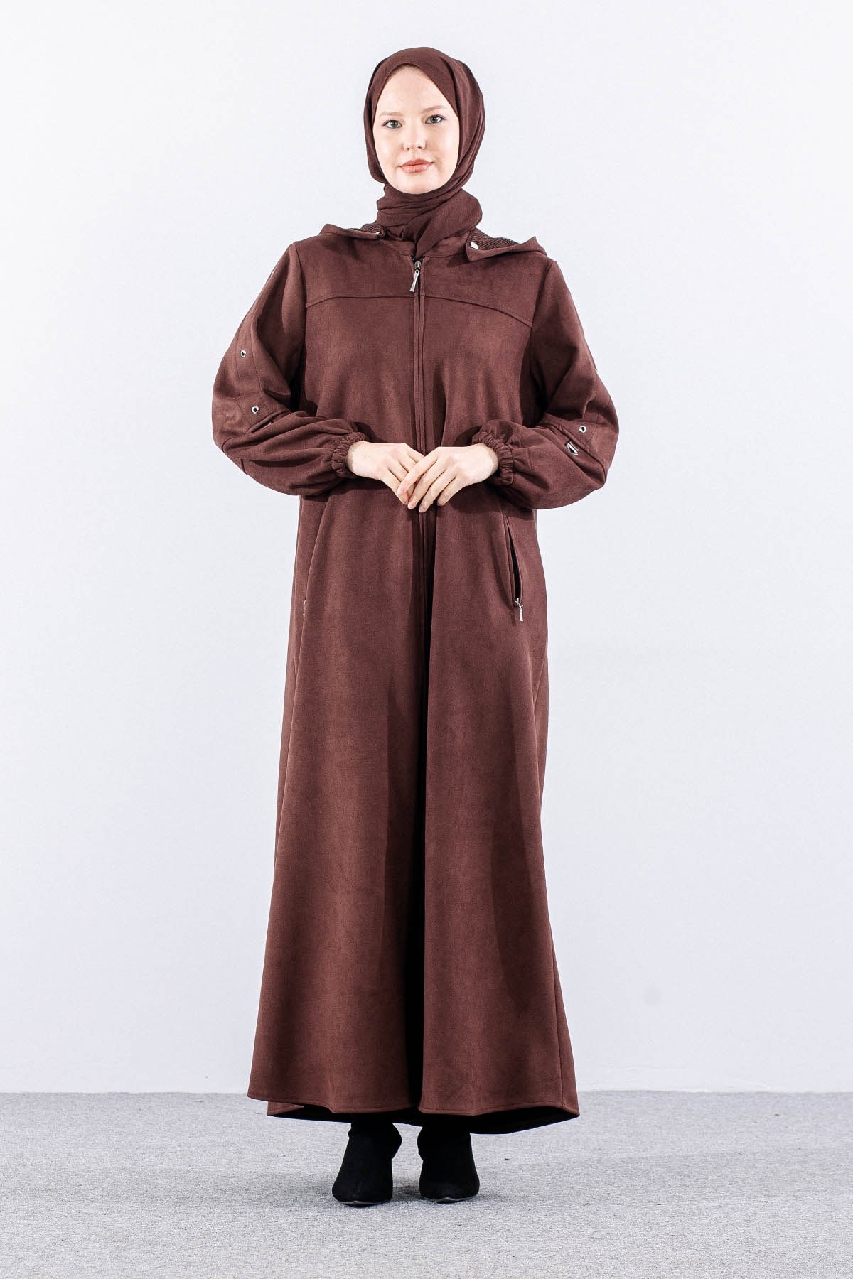 2543 Süet Pardösü 42-52 (690 Model) - Kahve