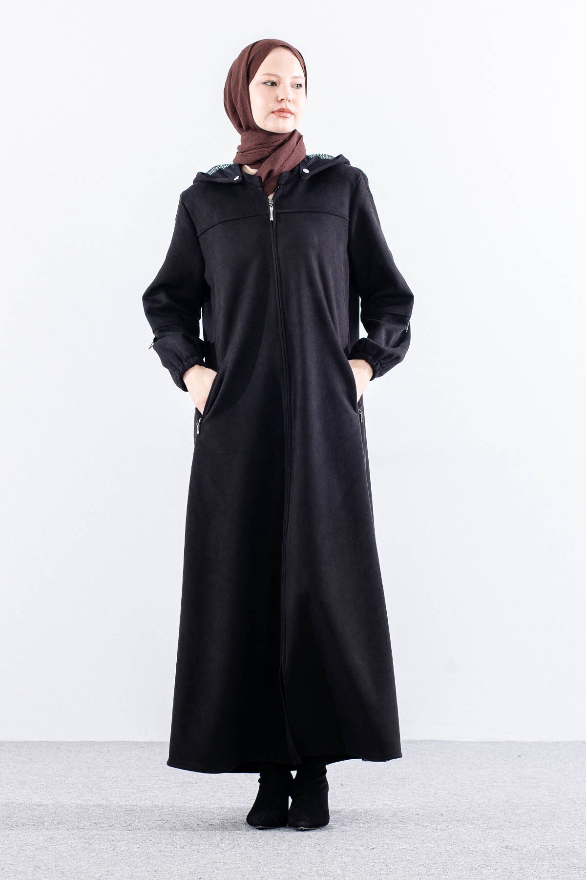 2543 Süet Pardösü 42-52 (690 Model) - Siyah