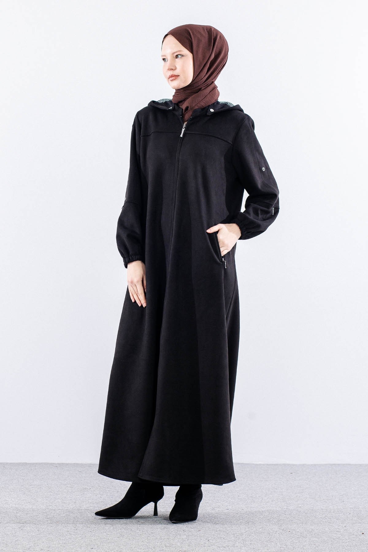 2543 Süet Pardösü 42-52 (690 Model) - Siyah