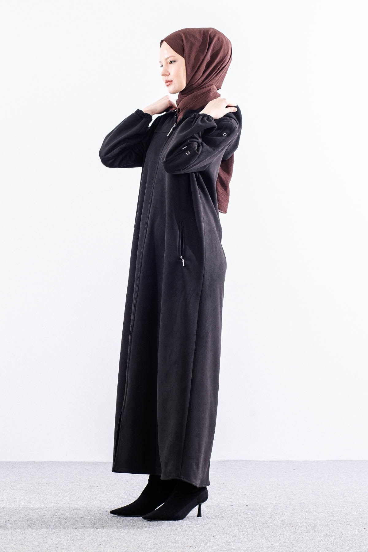 2543 Süet Pardösü 42-52 (690 Model) - Siyah
