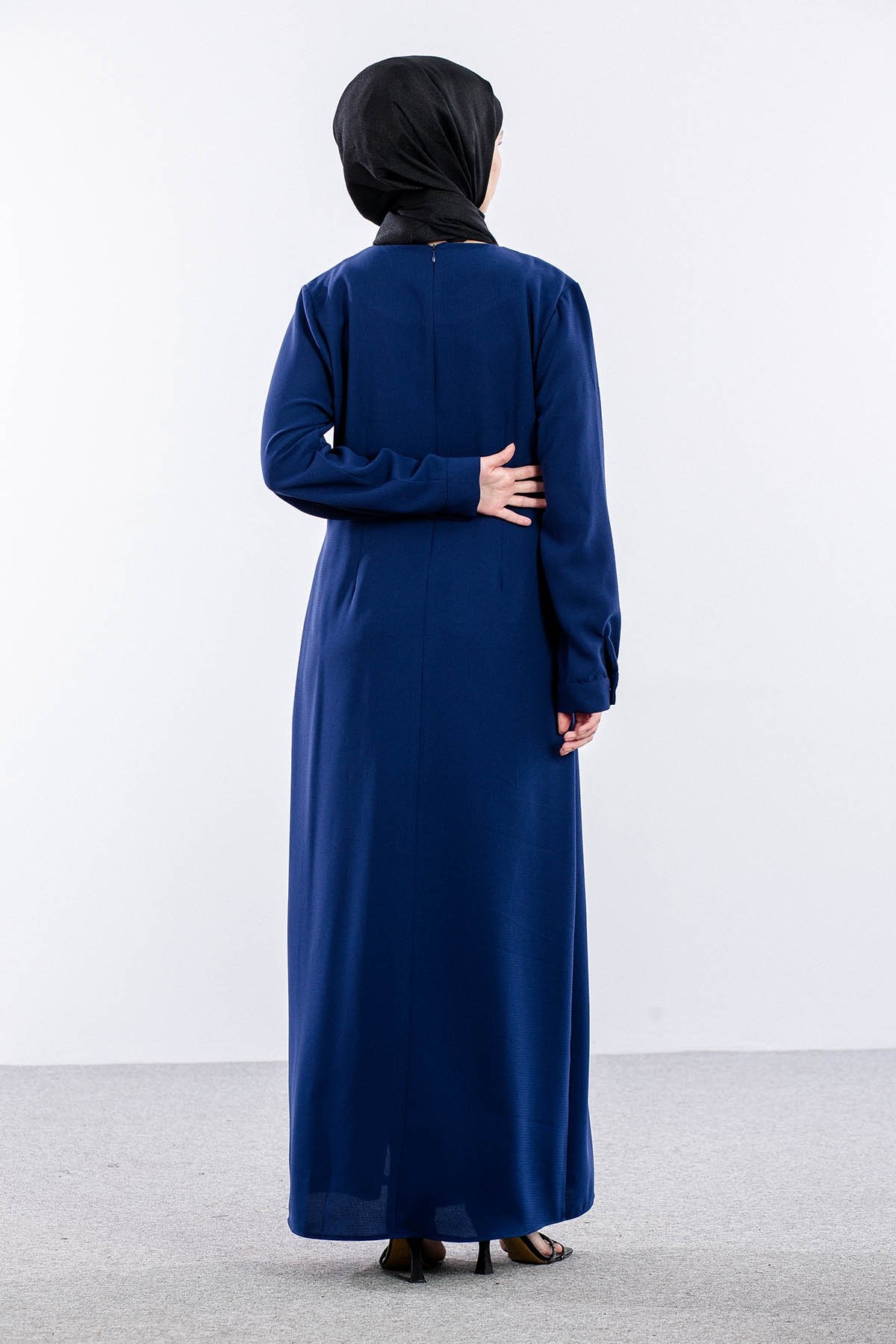 2547 Elbise 44-52 Şık Volan Detay - Saks