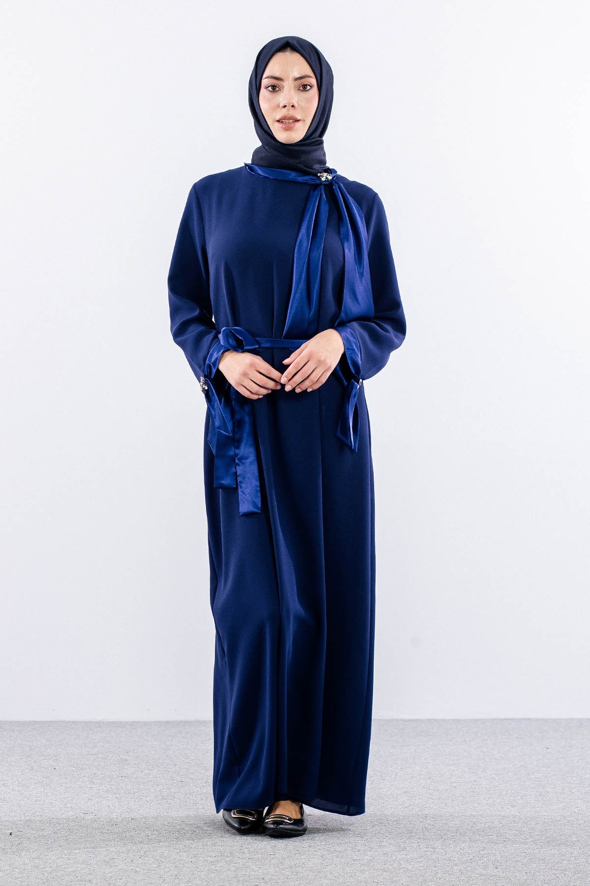 2555 Elbise 44-52 Fular Detay - Saks
