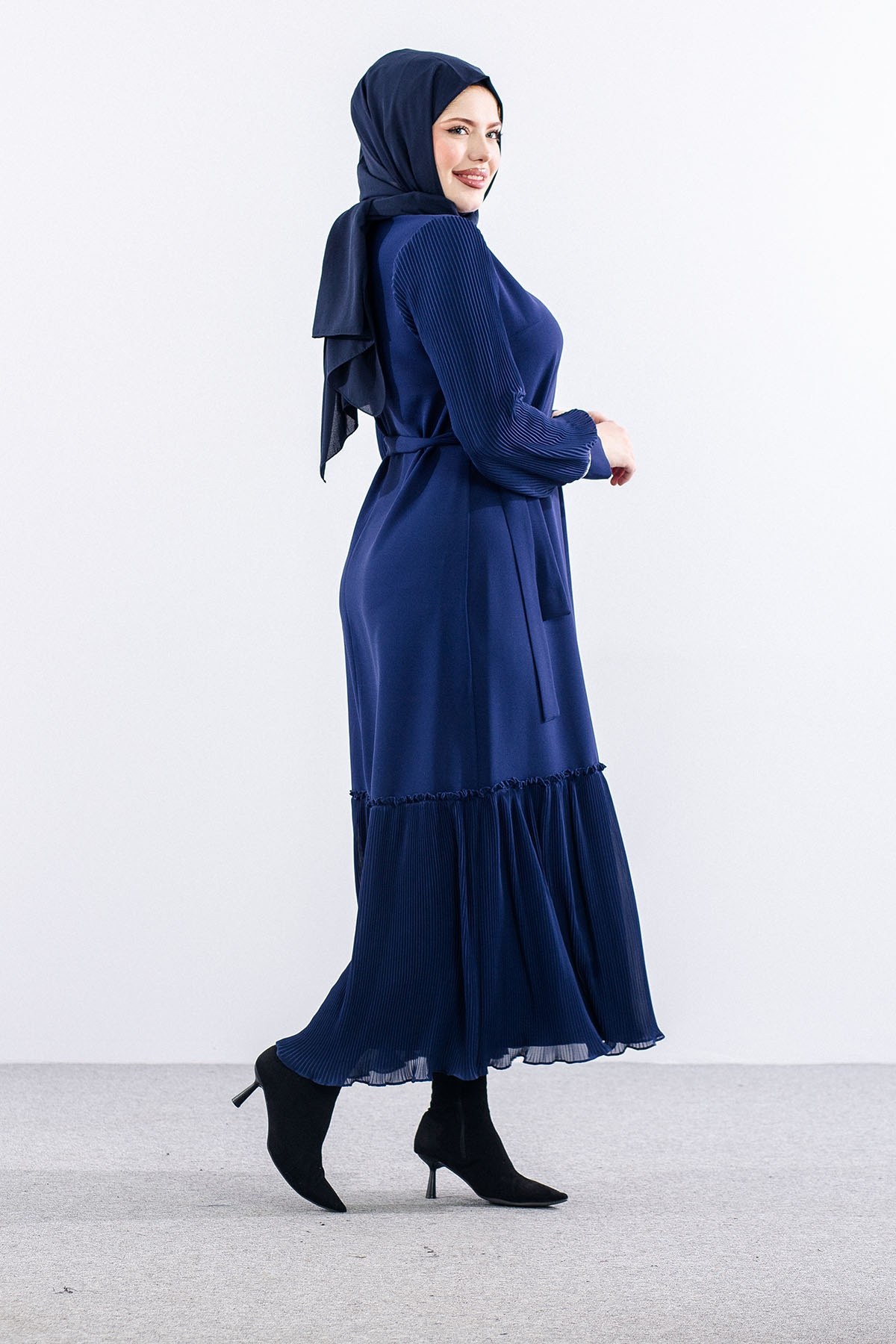 2565 Elbise 42-50 Şık Pilise - Saks