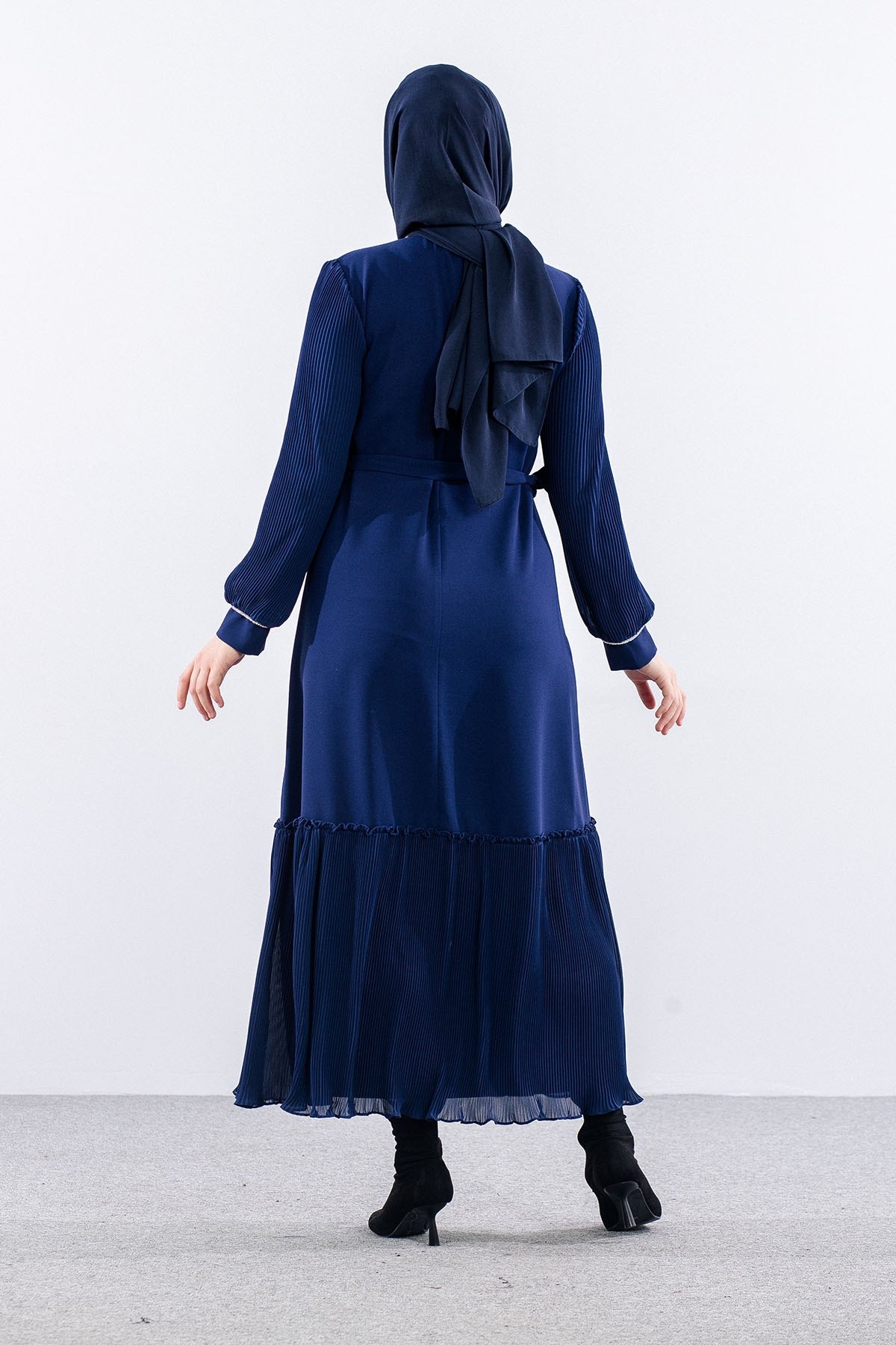 2565 Elbise 42-50 Şık Pilise - Saks
