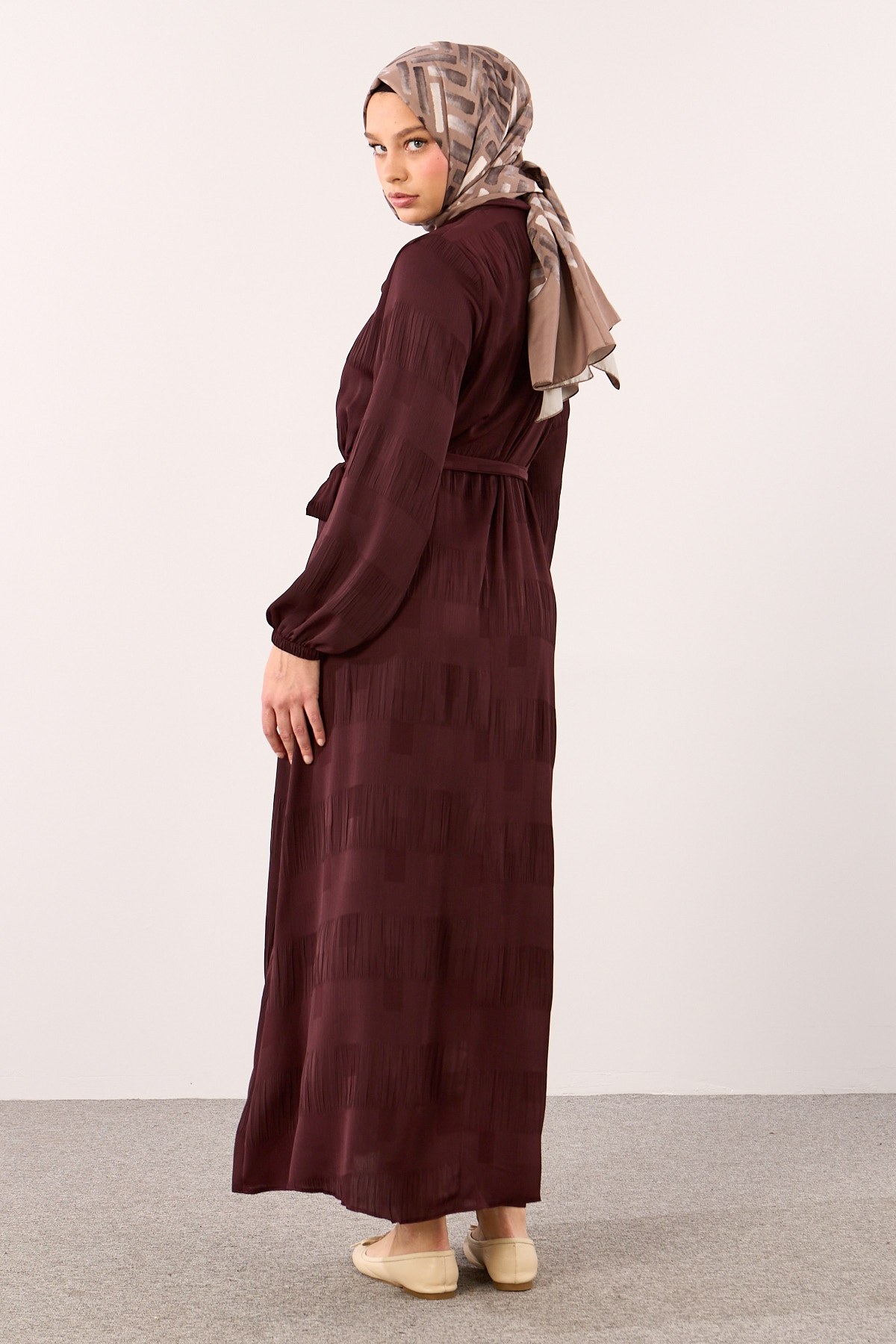 2591 Elbise 40-48 & 42-50 Kare SFN - Bordo