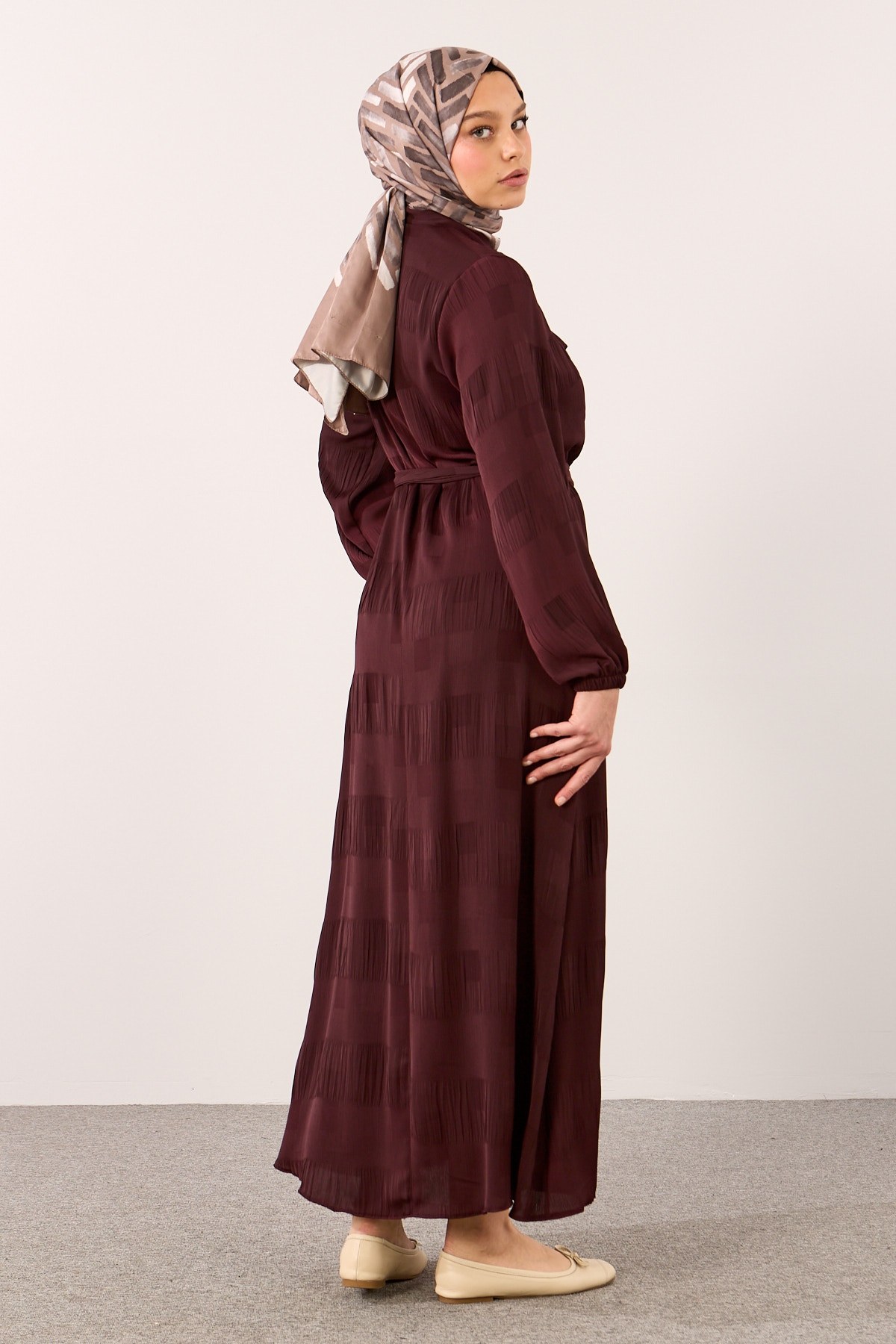 2591 Elbise 40-48 & 42-50 Kare SFN - Bordo
