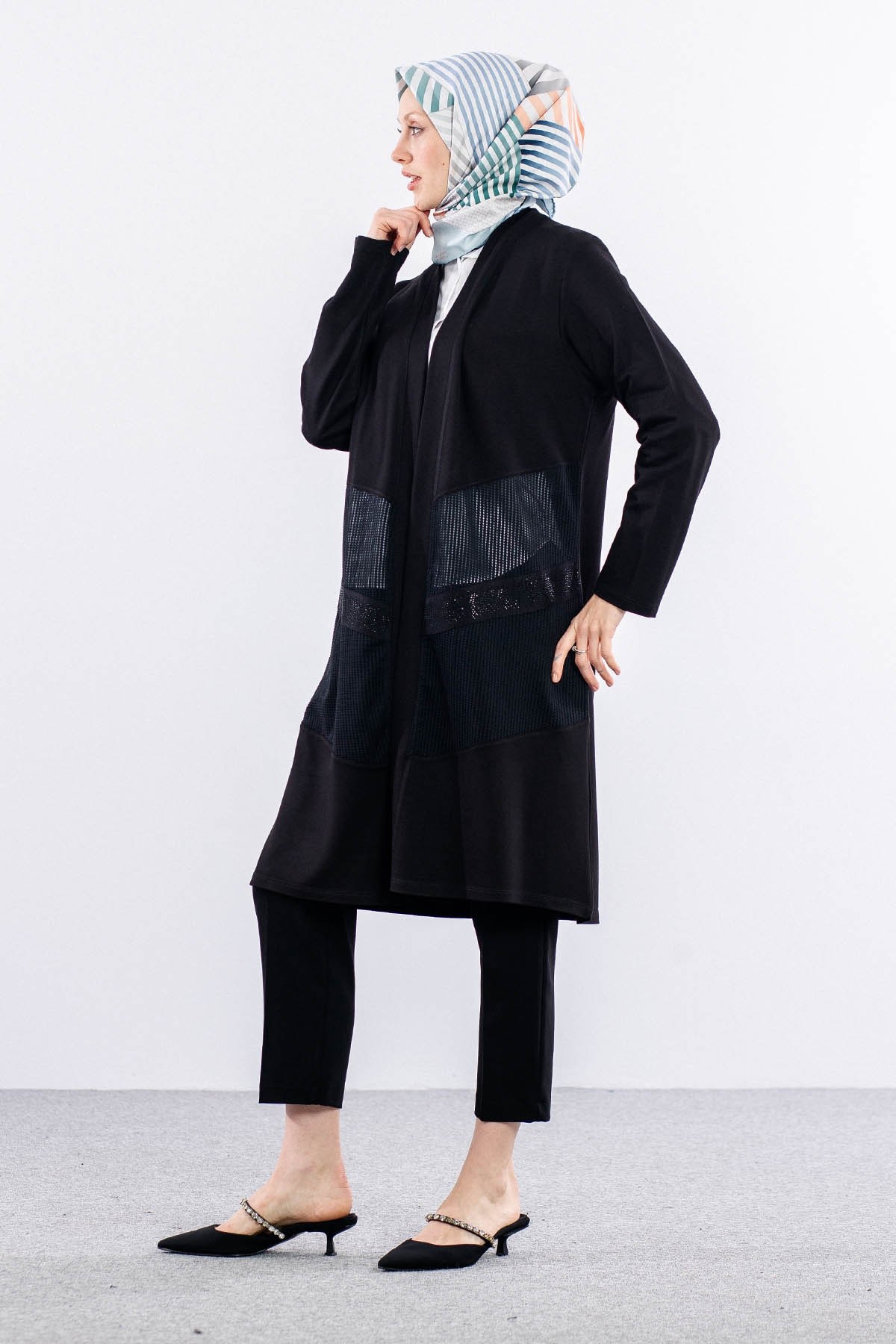 2599 Orta Boy Hırka M-XXL - Siyah
