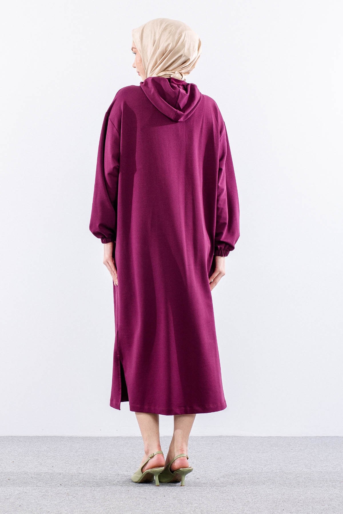 33744 Elbise Tek Kapüşon Detay - Bordo