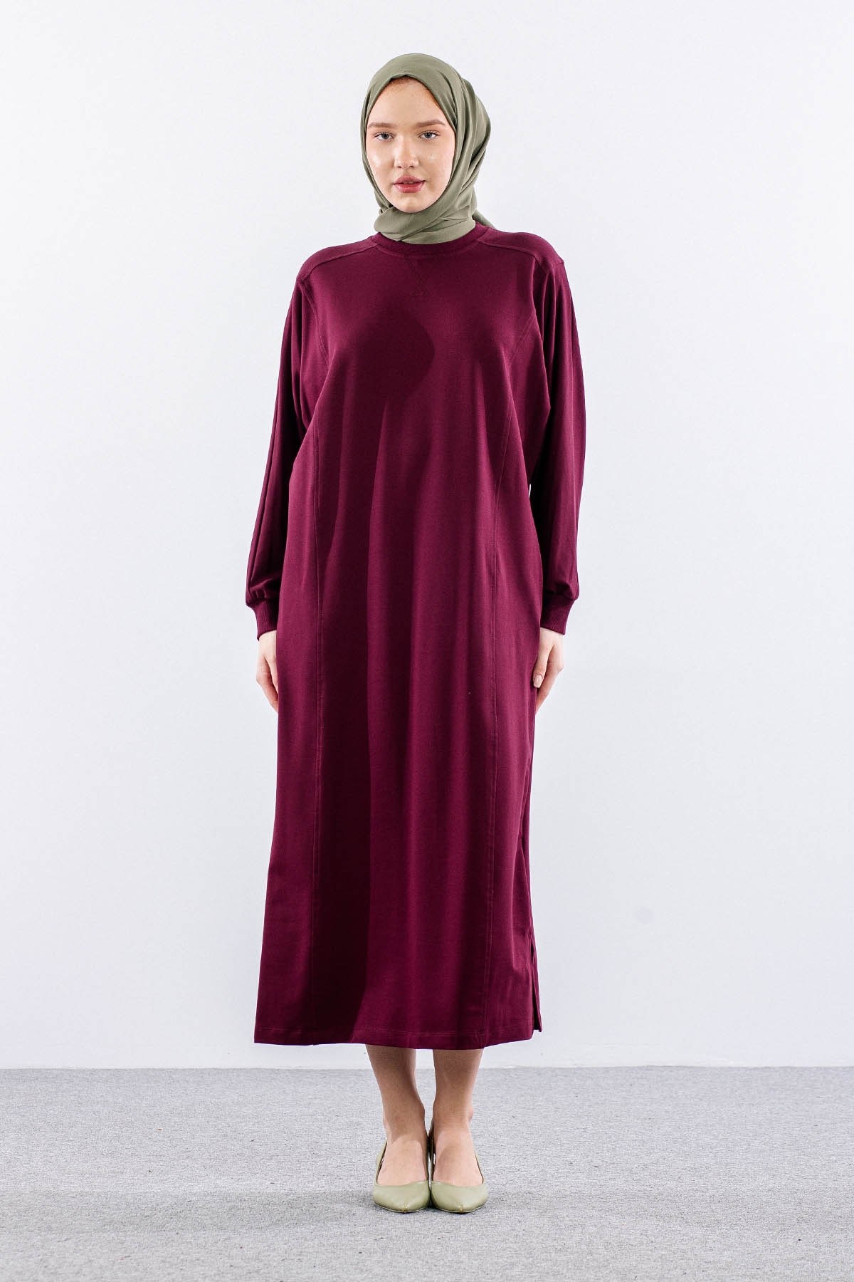 35335 Elbise Tek Yarasa Kol - Bordo