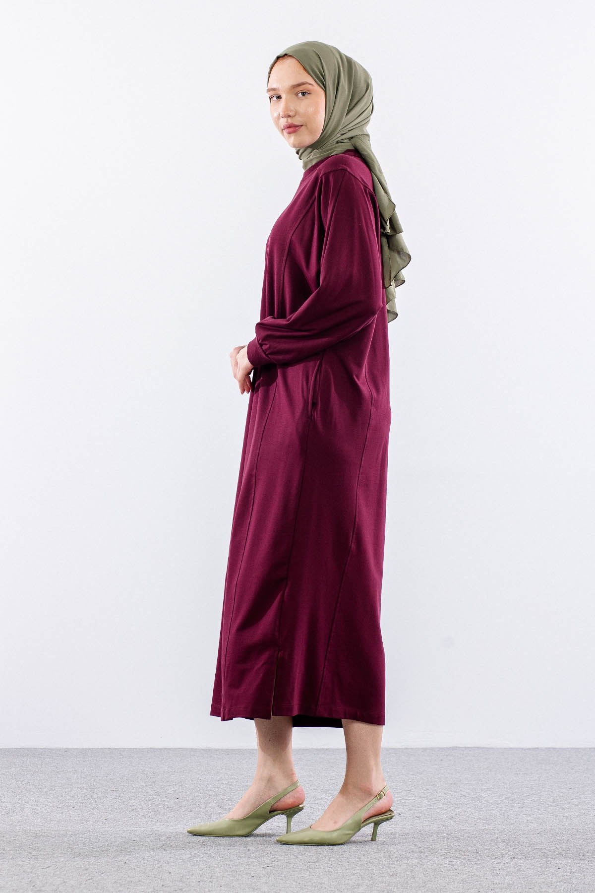 35335 Elbise Tek Yarasa Kol - Bordo