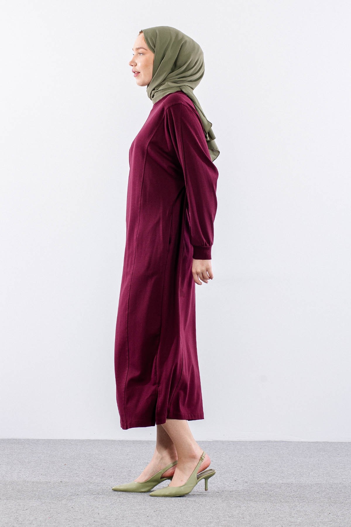 35335 Elbise Tek Yarasa Kol - Bordo