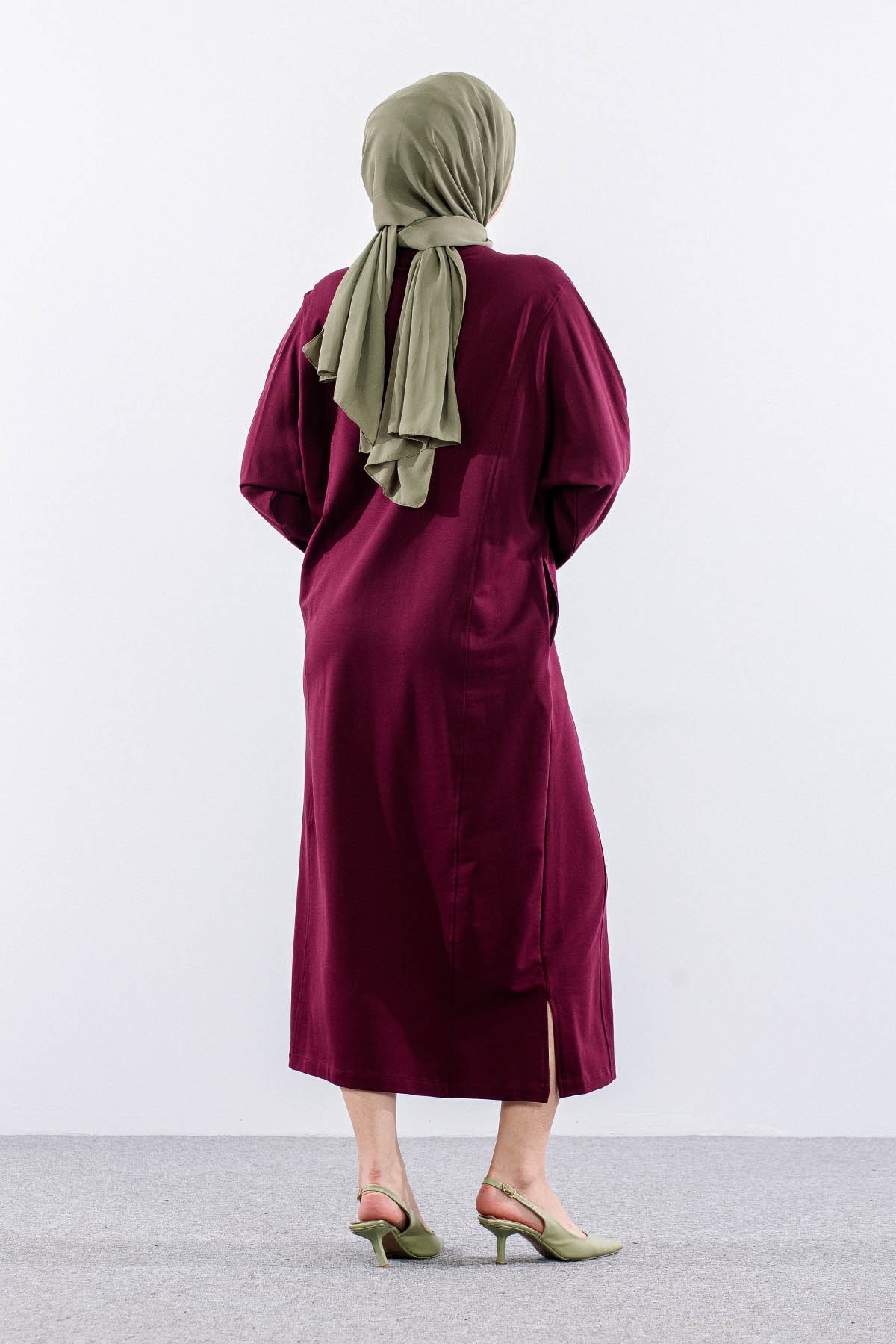 35335 Elbise Tek Yarasa Kol - Bordo