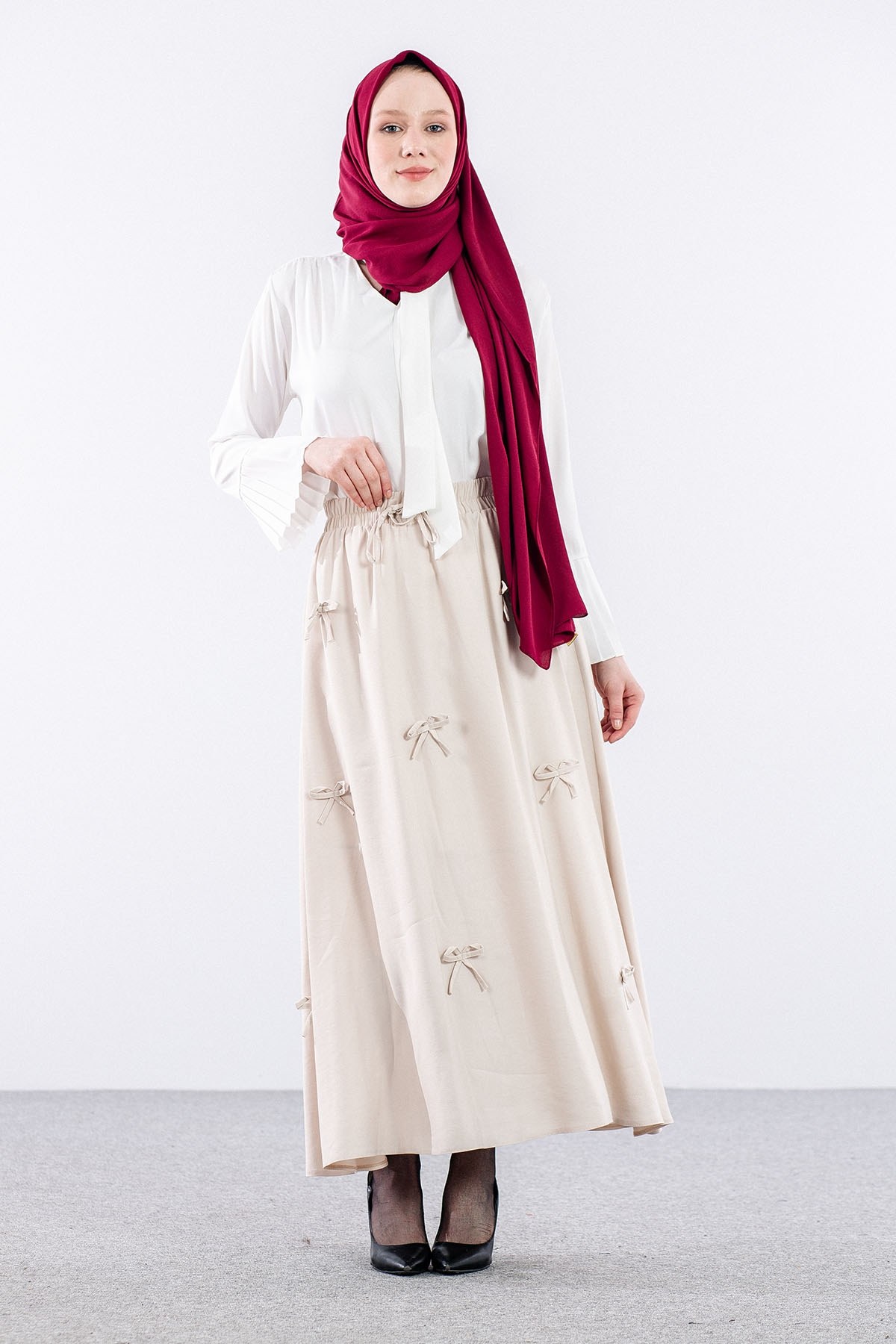 3633 Etek 38-48 Tencel Kumaş - Taş