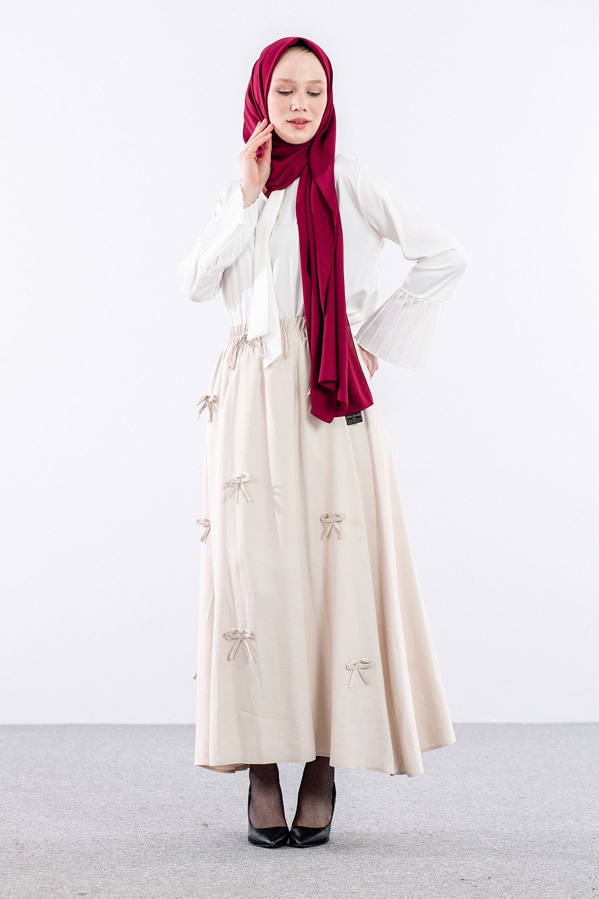 3633 Etek 38-48 Tencel Kumaş - Taş