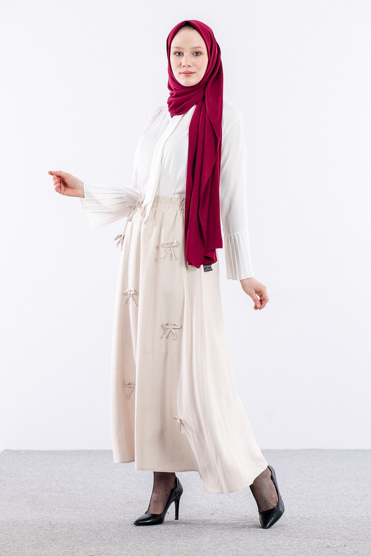 3633 Etek 38-48 Tencel Kumaş - Taş